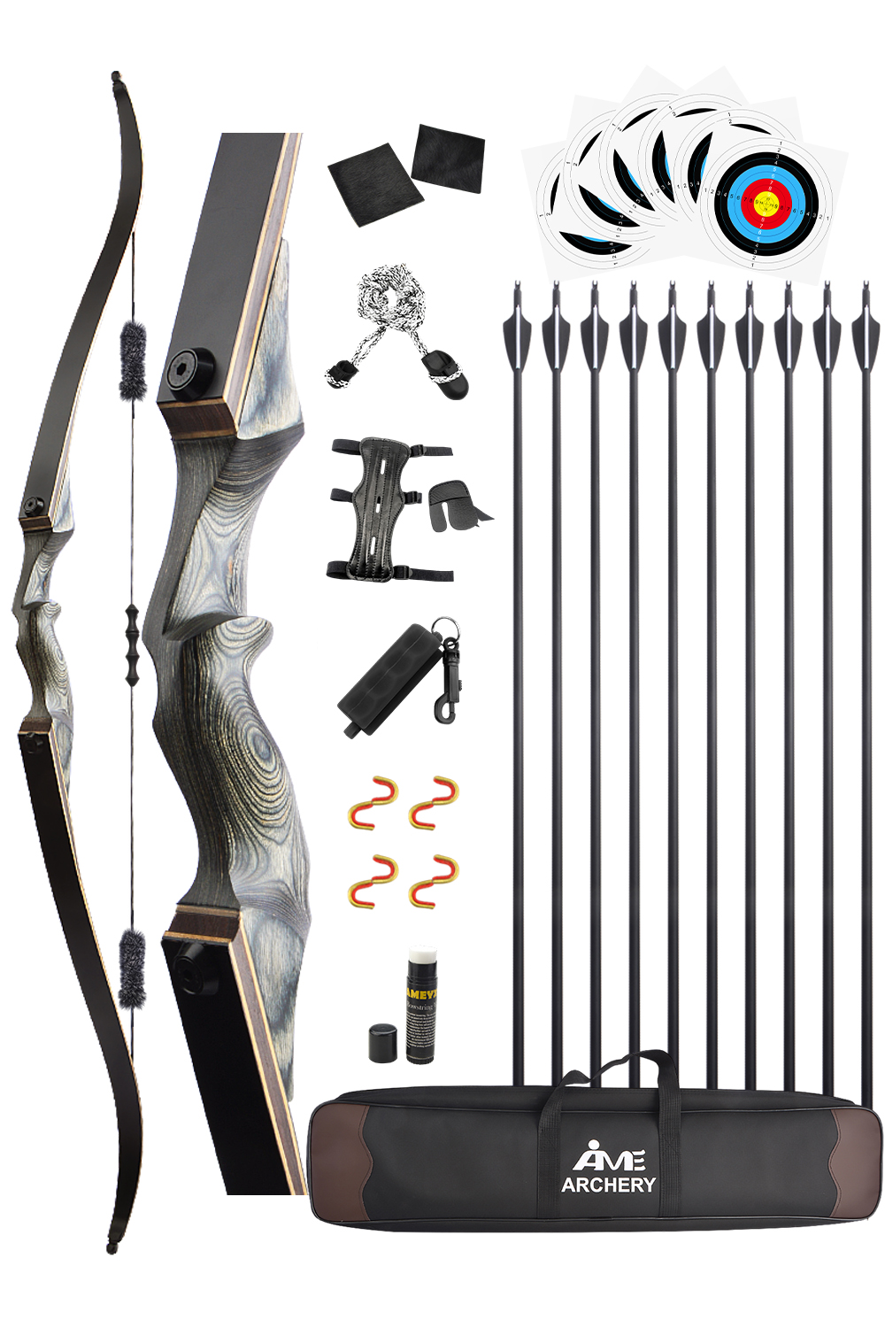 Black Hunter 20-60Lbs RH LH Hunting Recurve Bow Set-Lokearchery