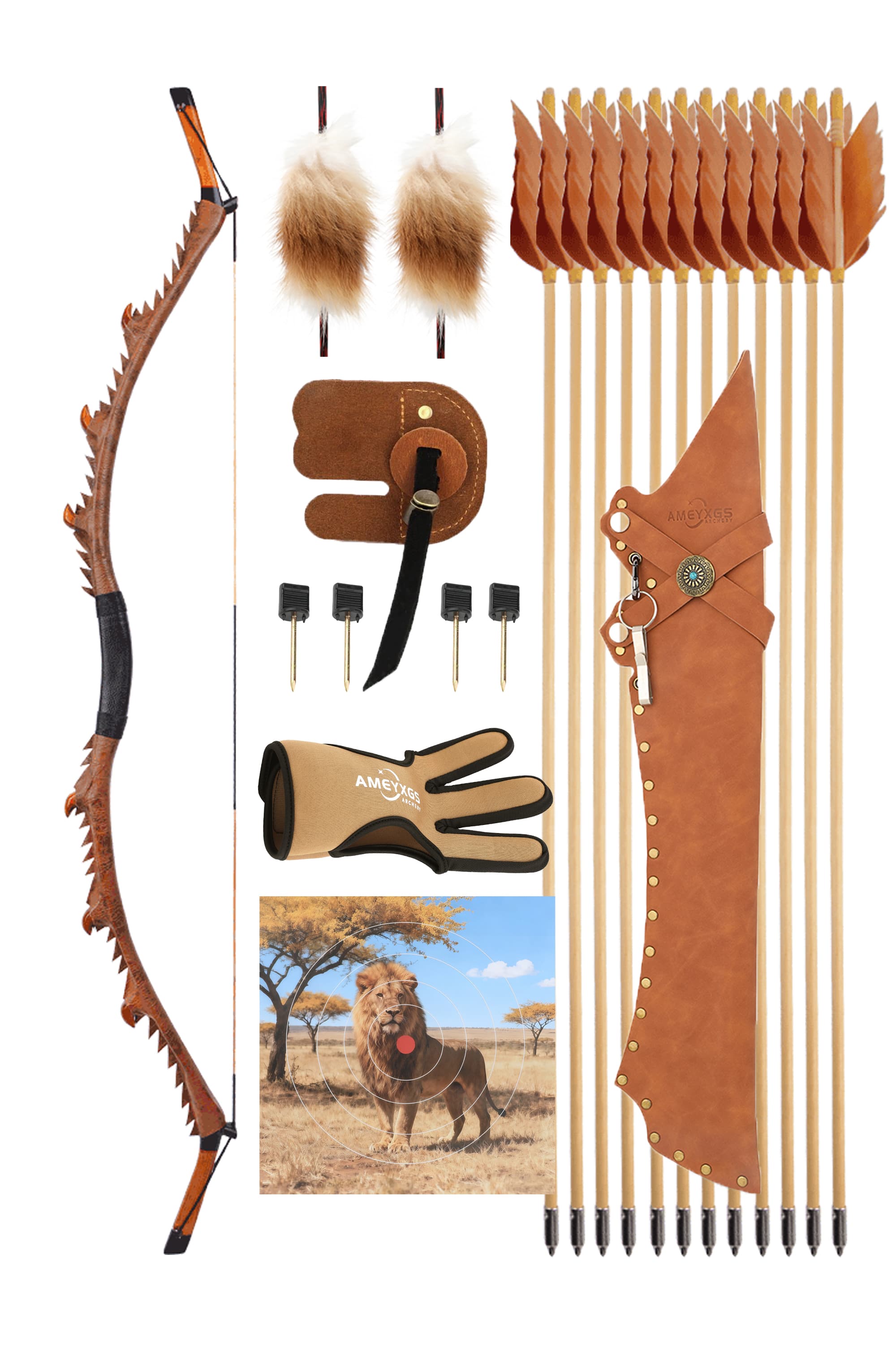 Archery Recurve Bow Kit  35/45/55lbs Wooden Takedown Hunting Split Bow