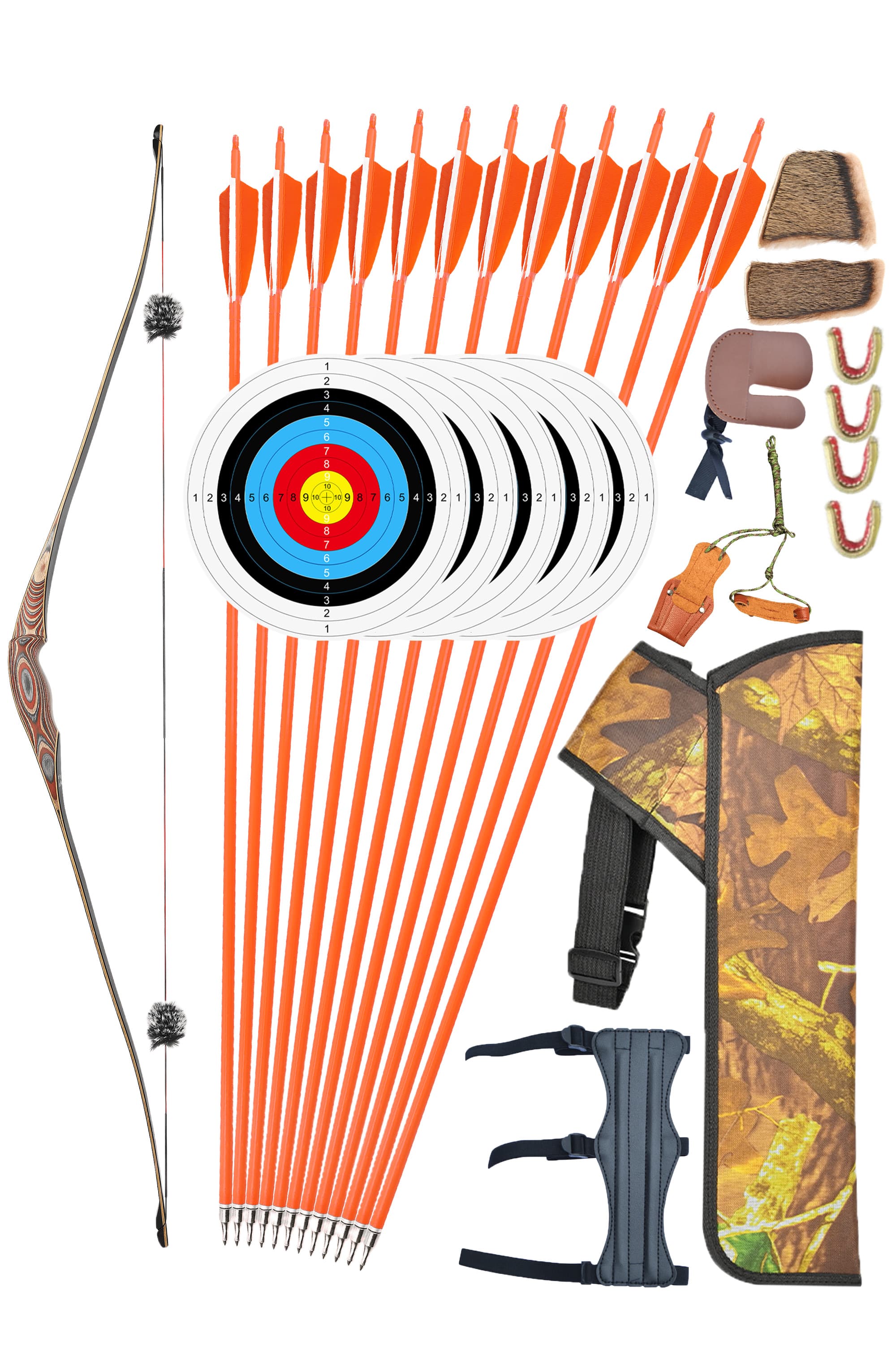 20-50lbs Archery Traditional Bow 58inch Set Hunting RH
