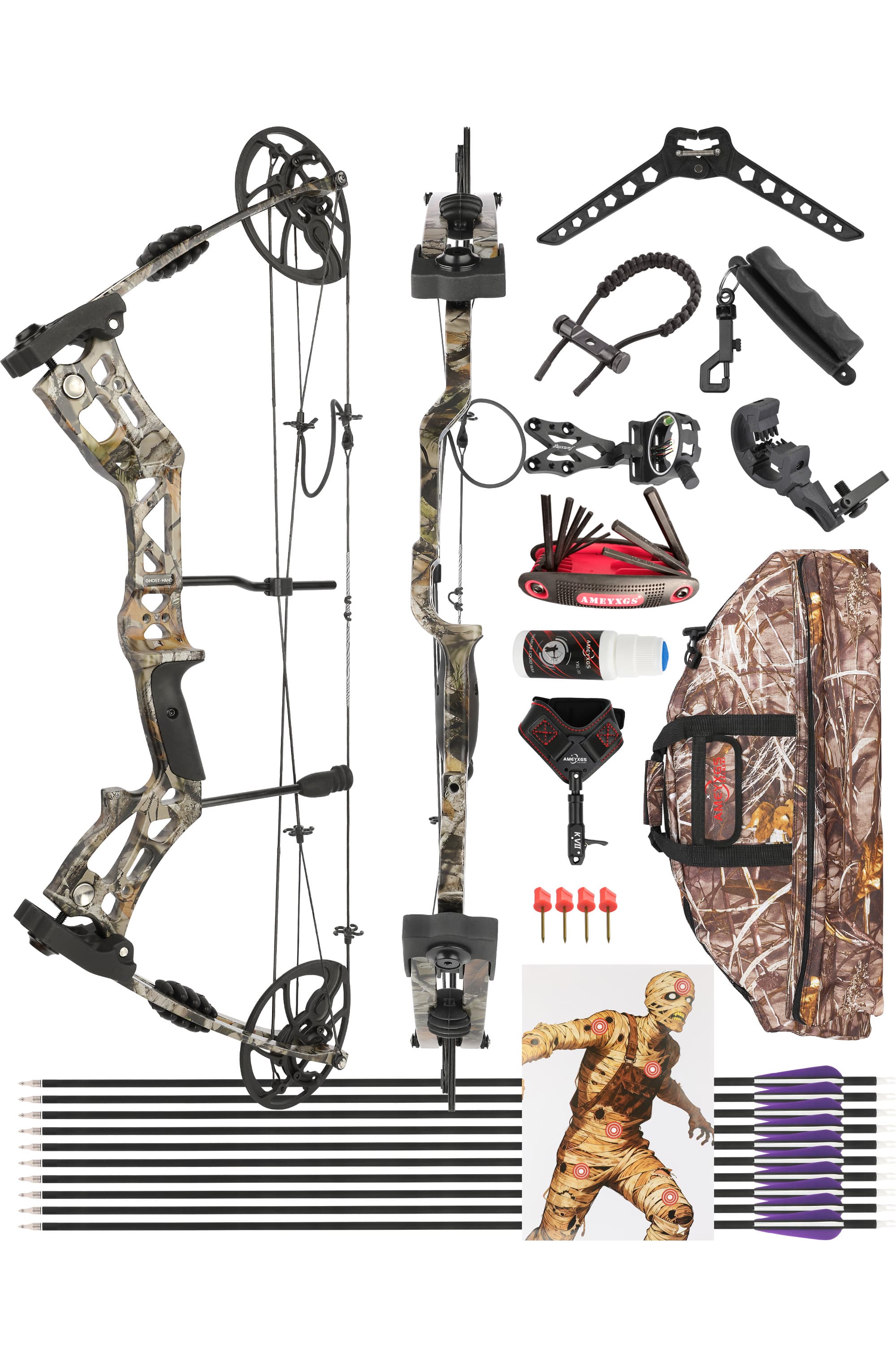Compound Bow 30-70lbs Adjustable 75% Let-off Training Kit with 12 Arrows