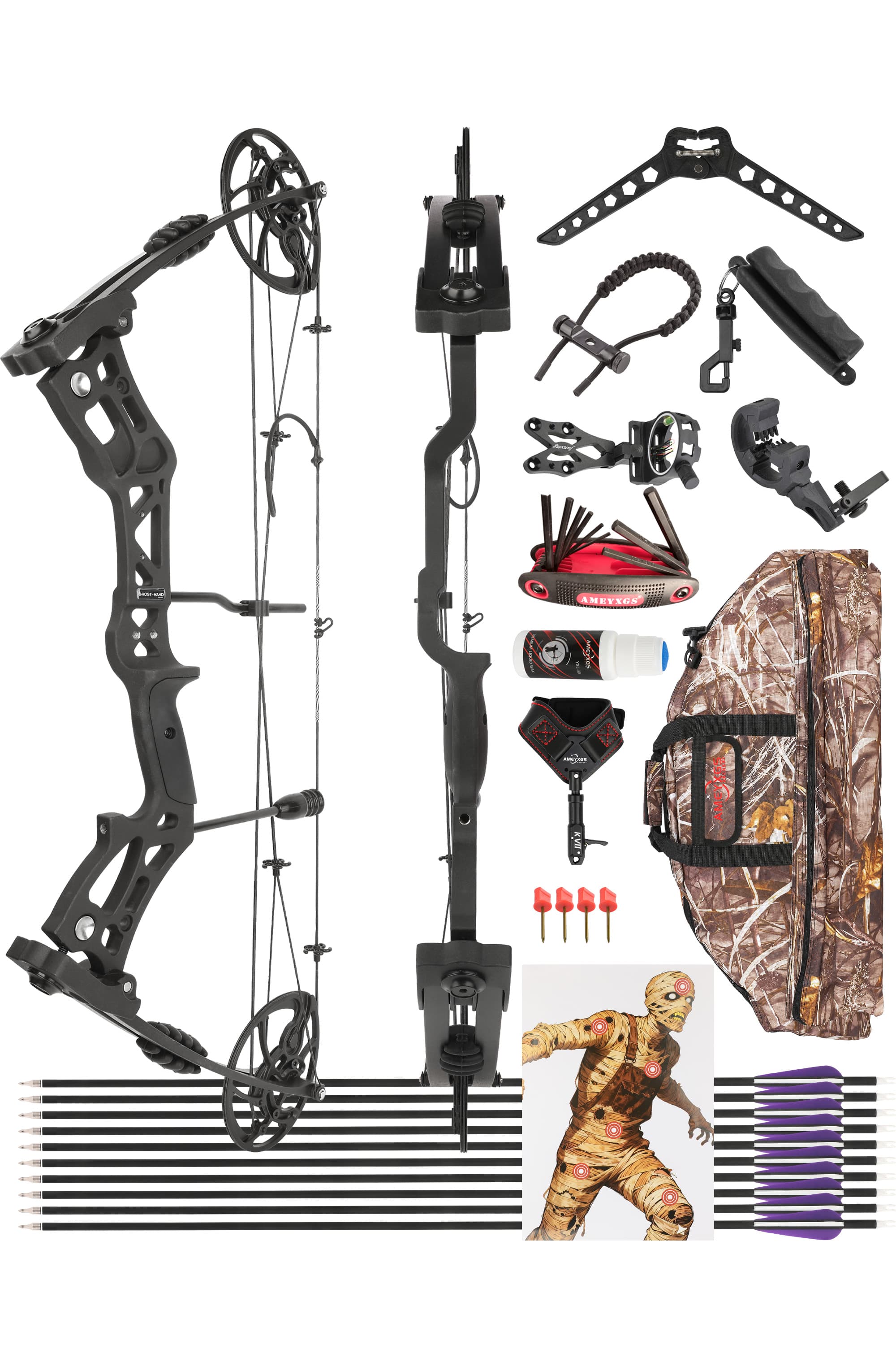 Compound Bow 30-70lbs Adjustable 75% Let-off Training Kit with 12 Arrows
