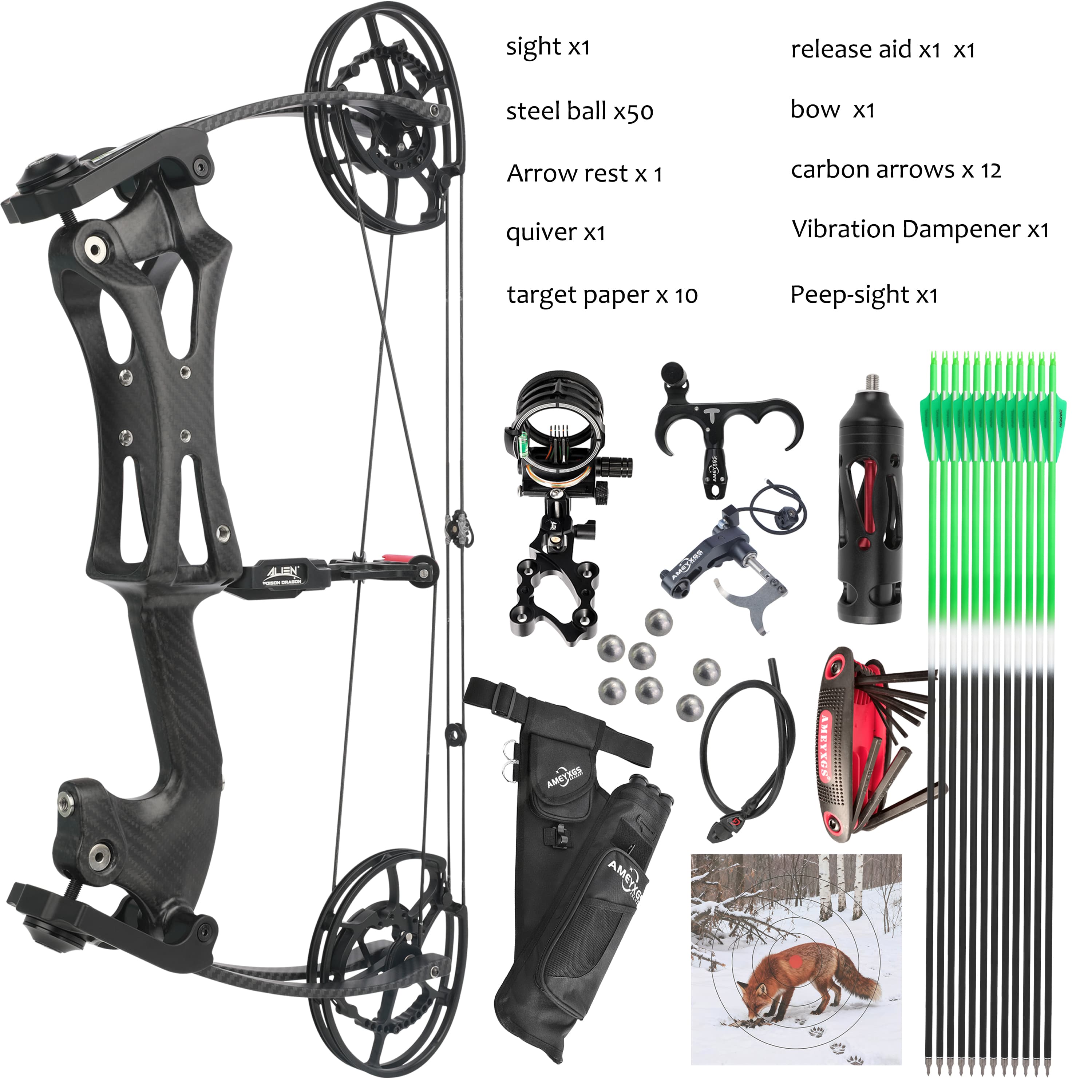 Carbon Fiber Compound Bow Set 30-70 lbs Adjustable