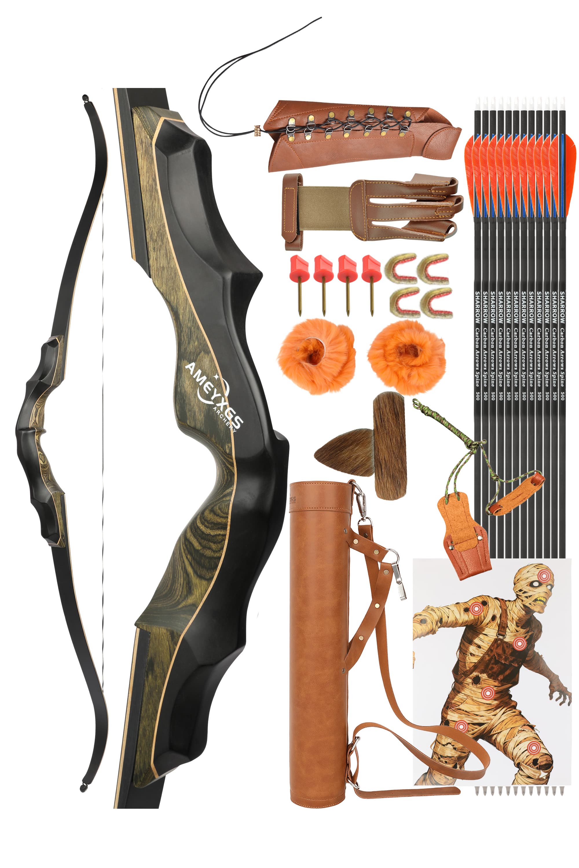 62" Recurve Bow 20-55lbs Traditional  Long Bow Shooting