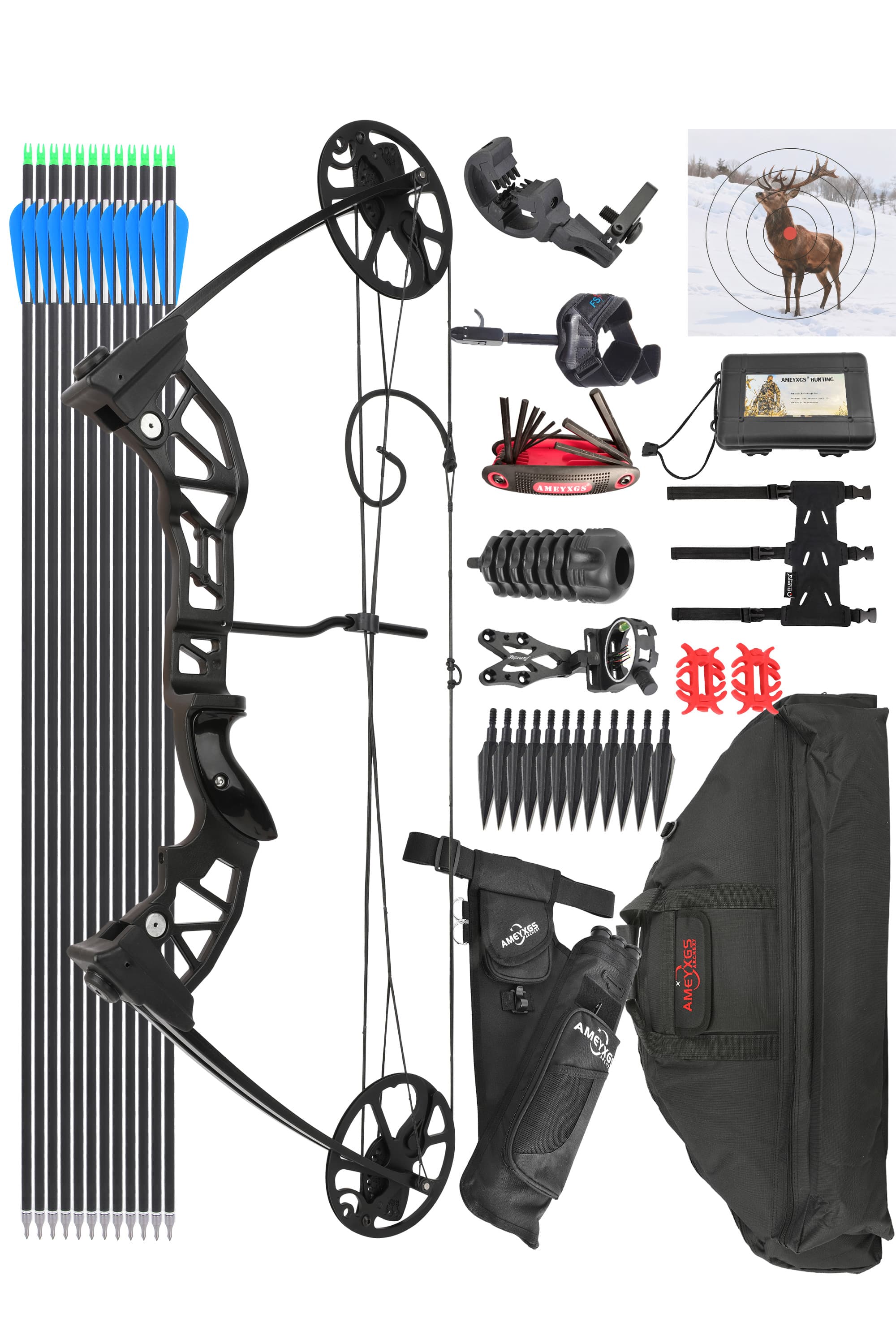 38-70lbs Compound Bow Kit Archery IBO 150-202FPS Target