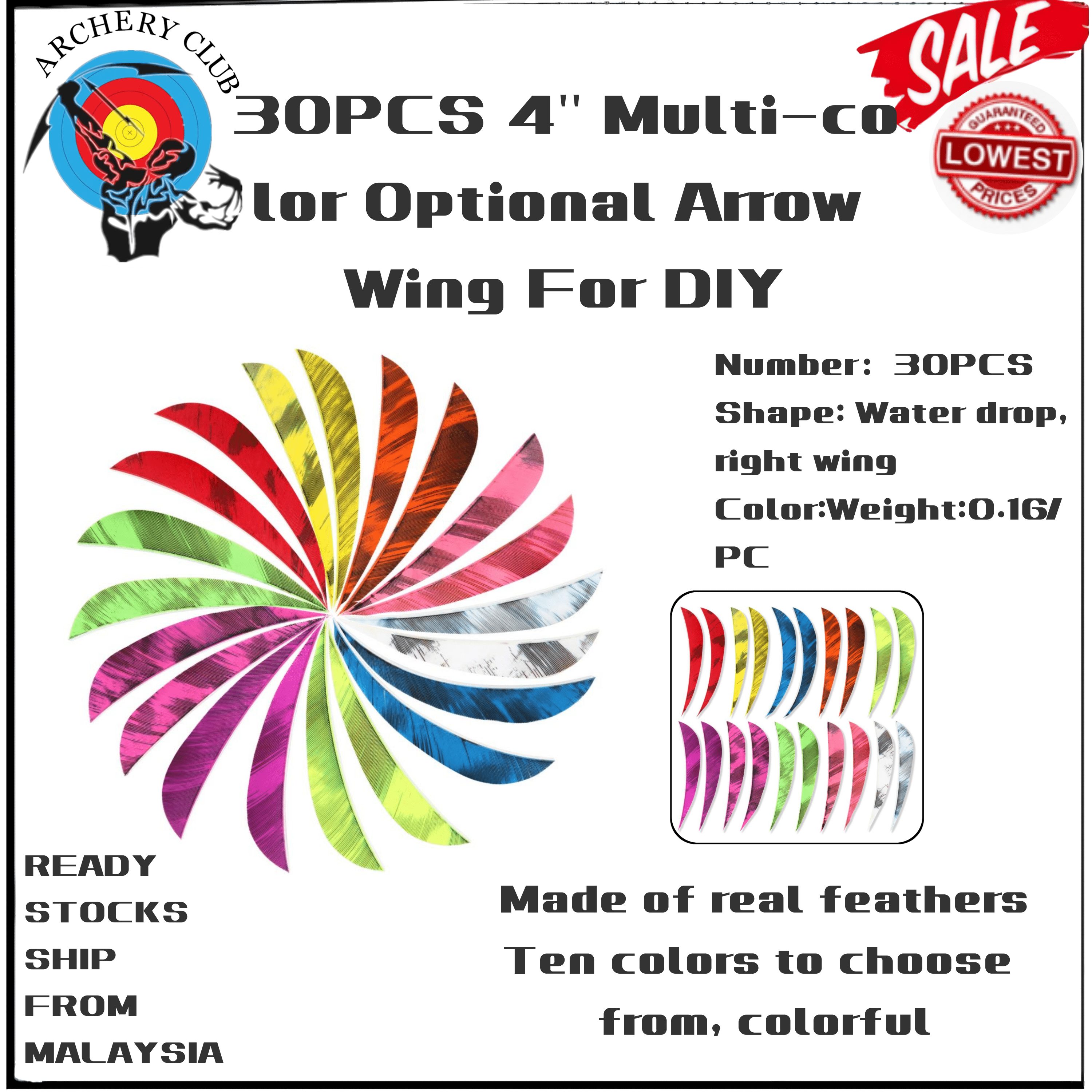 30PCS 4'' Multi-color Optional Arrow Wing For DIY