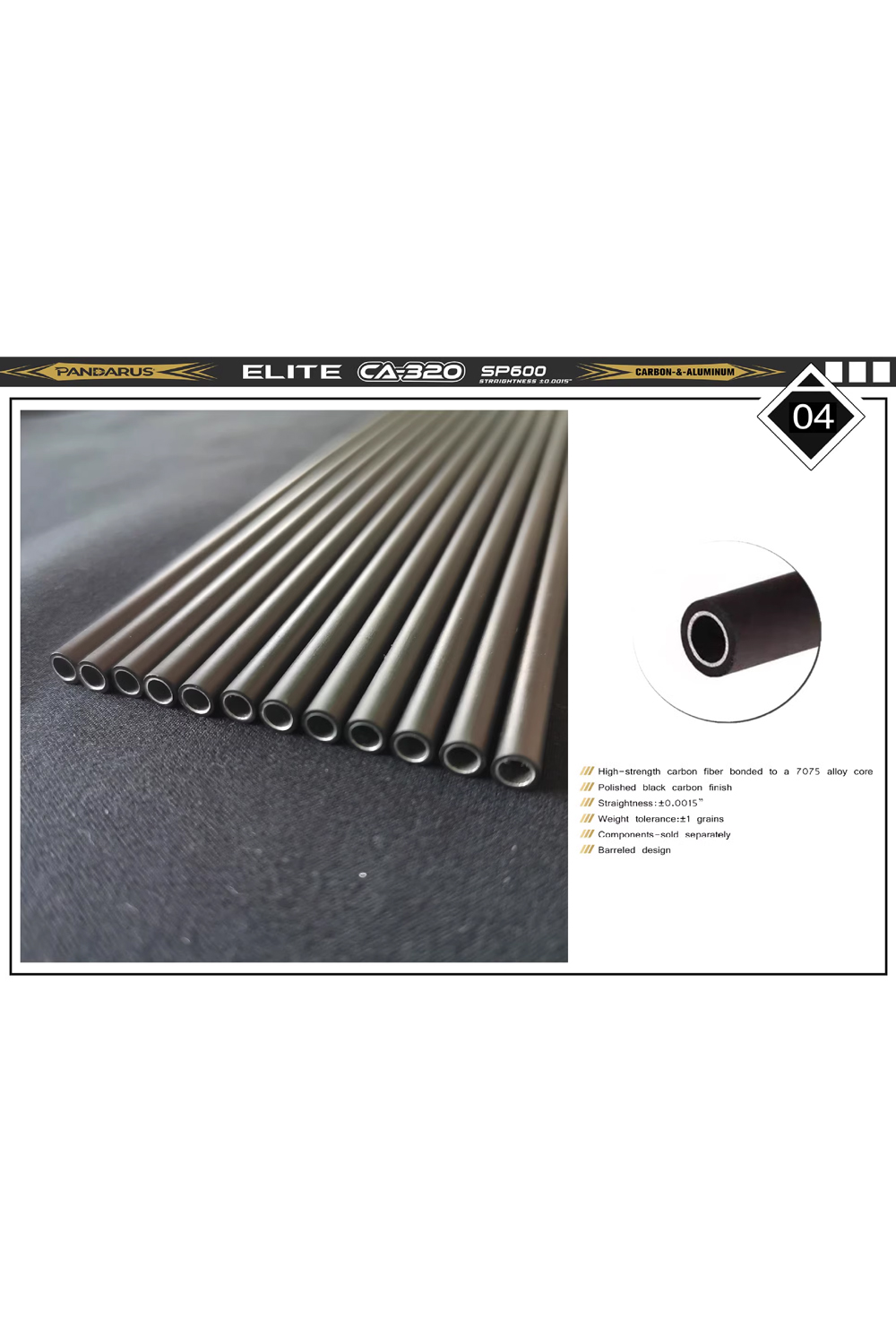 Pandarus Elite CA-320 ID3.2mm Carbon Aluminum Arrow-Lokearchery