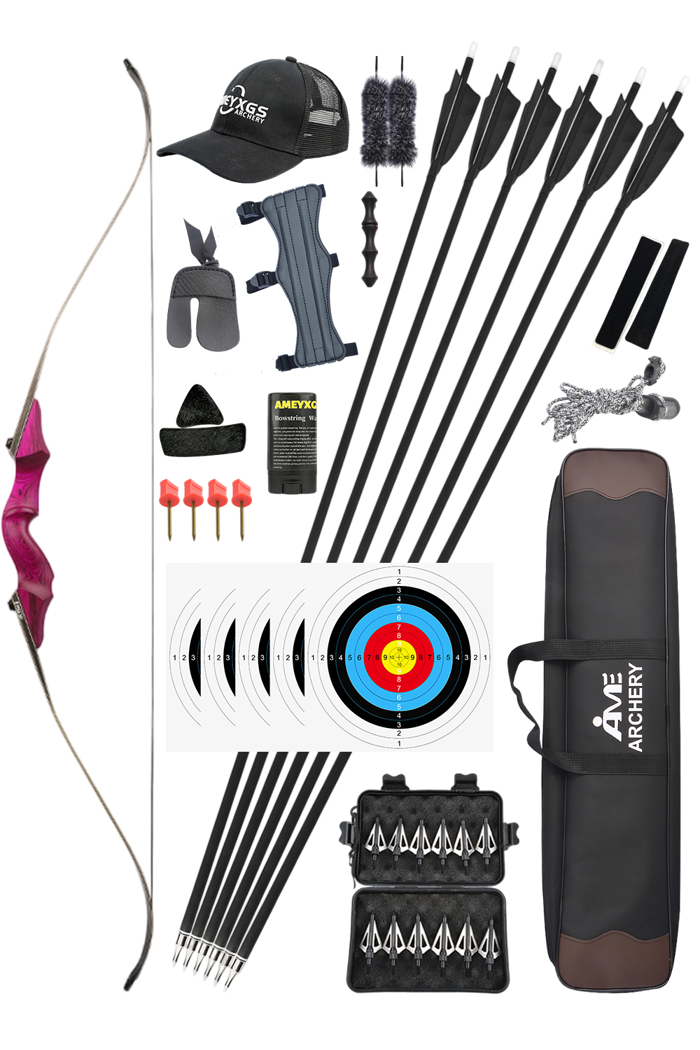 Black Hunter 60" Takedown Recurve Bow 20-60Lbs Hunting Bow