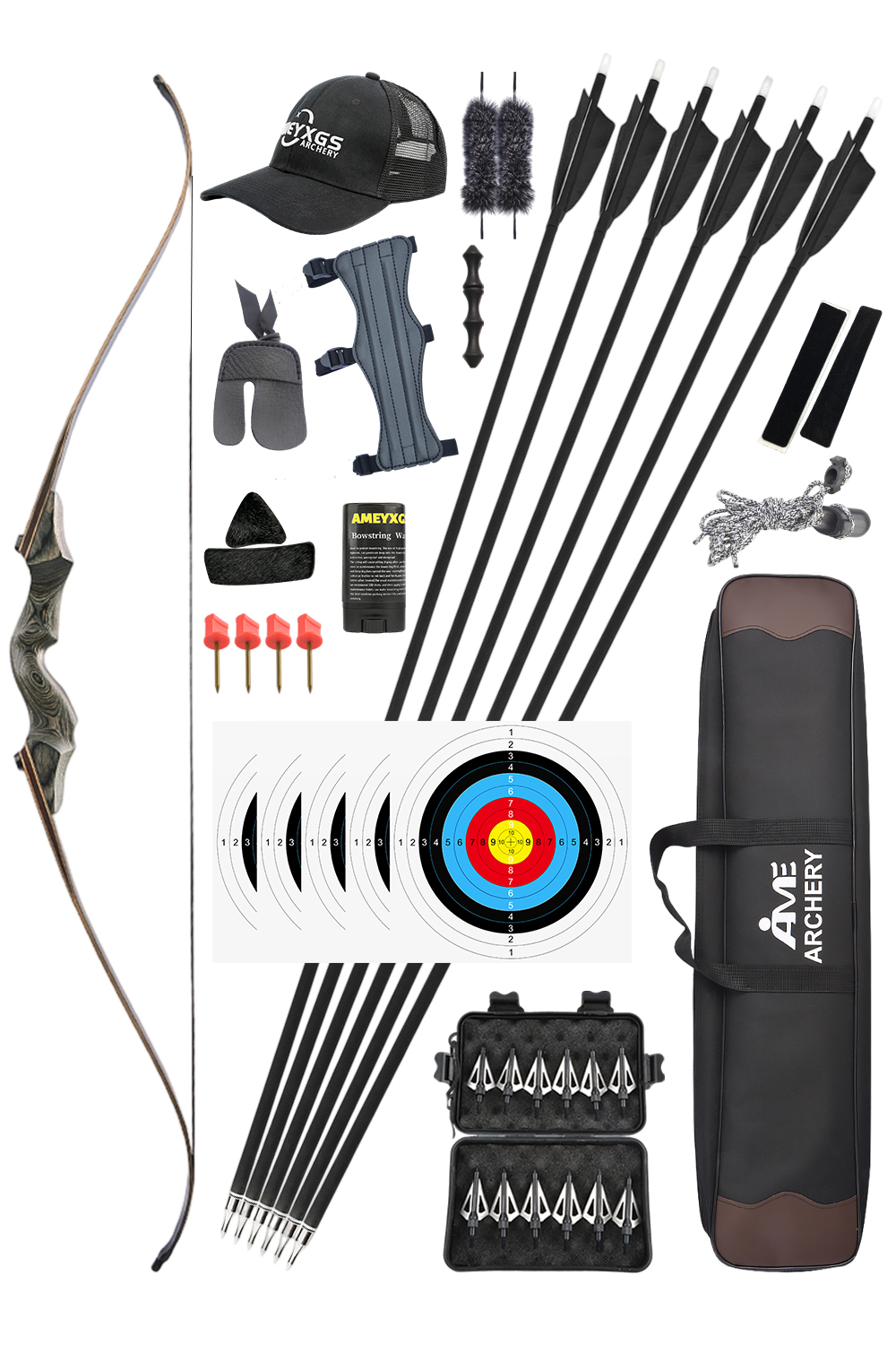 Black Hunter 60" Takedown Recurve Bow 20-60Lbs Hunting Bow