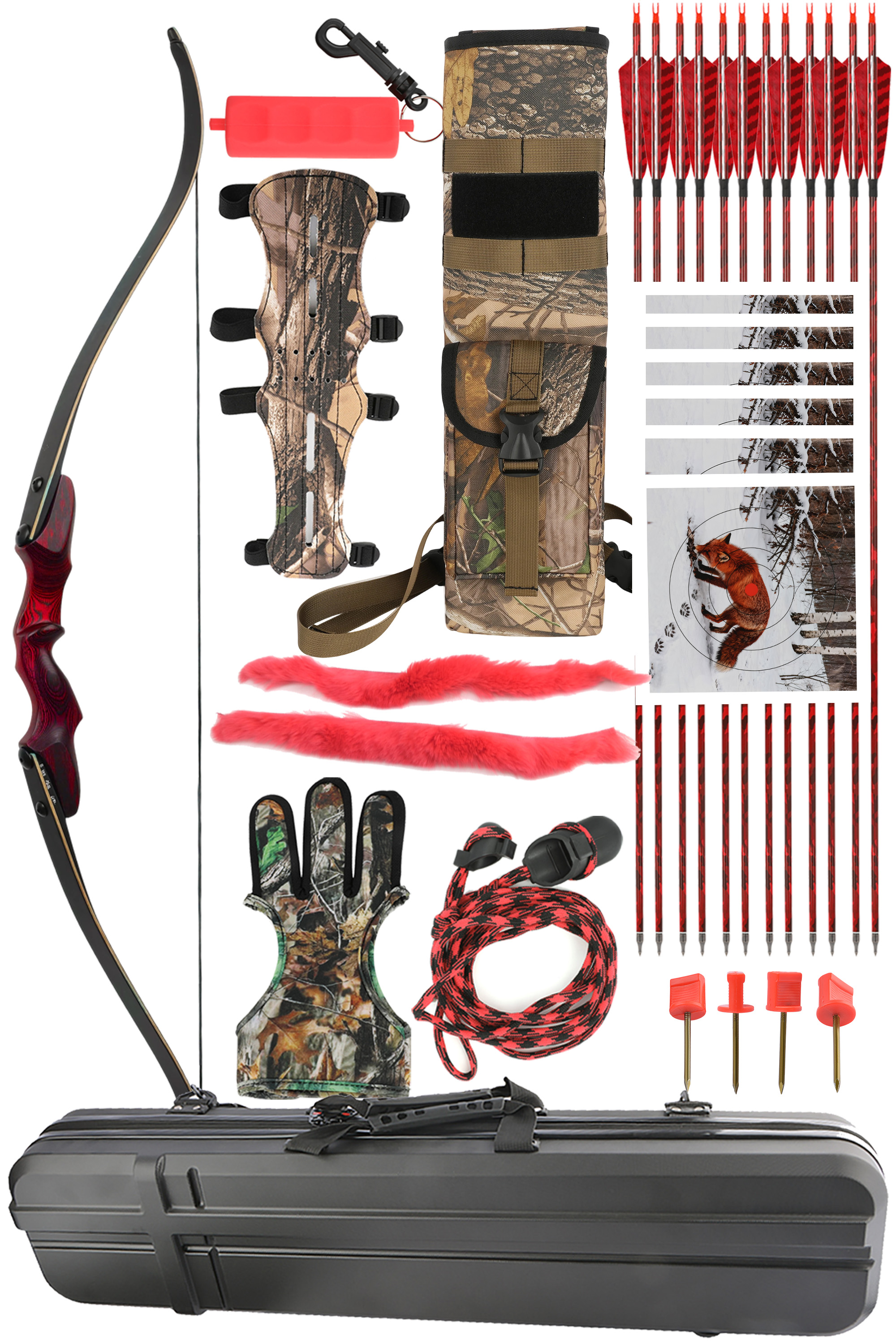 60" Takedown Recurve Bow 20-60lb Outdoor Archery Shooting Set