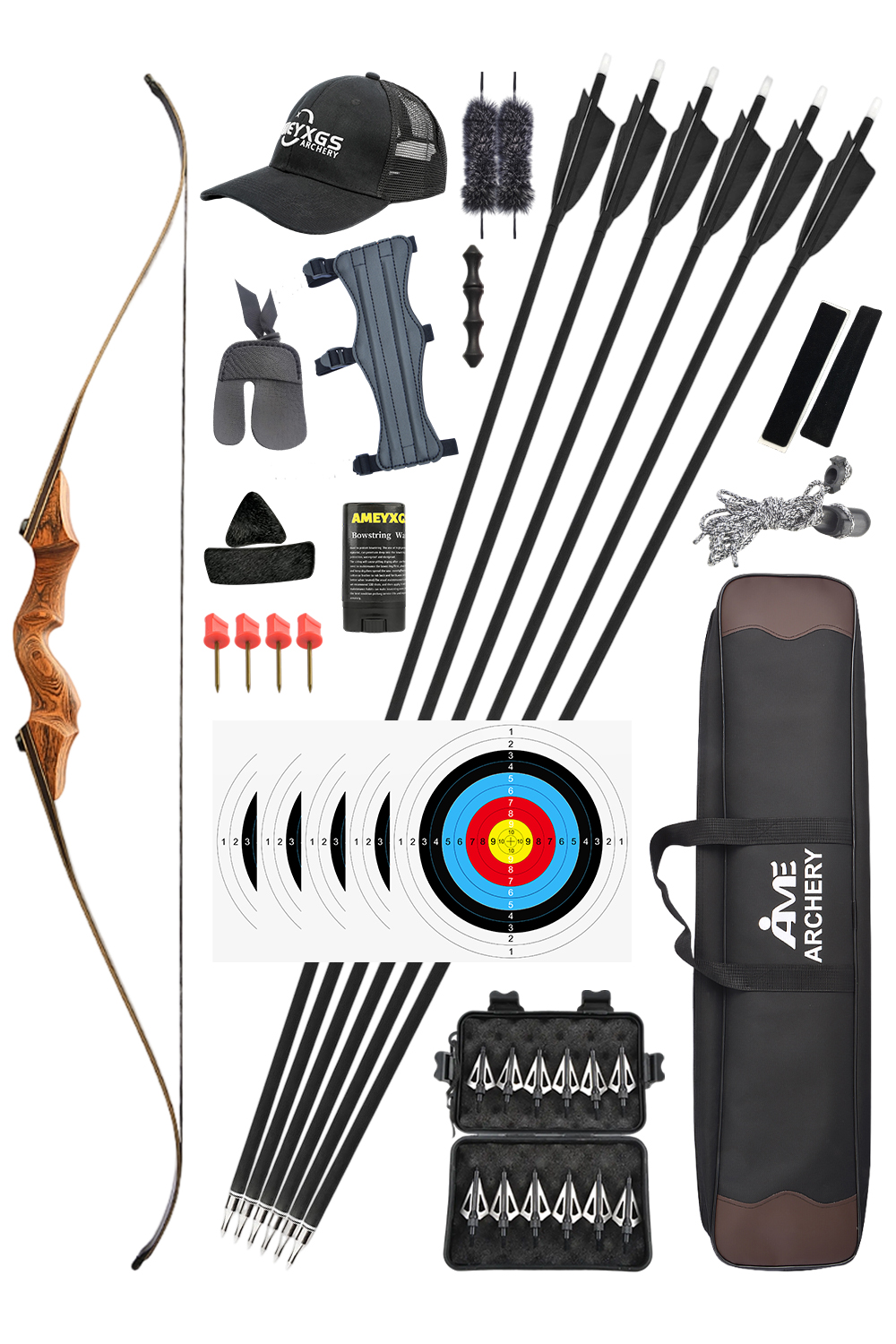 Black Hunter 60" Takedown Recurve Bow 20-60Lbs Hunting Bow