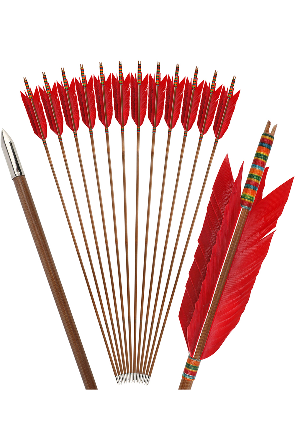 Lokearchery Handmade Bamboo Arrows with 4" Turkey Feathers