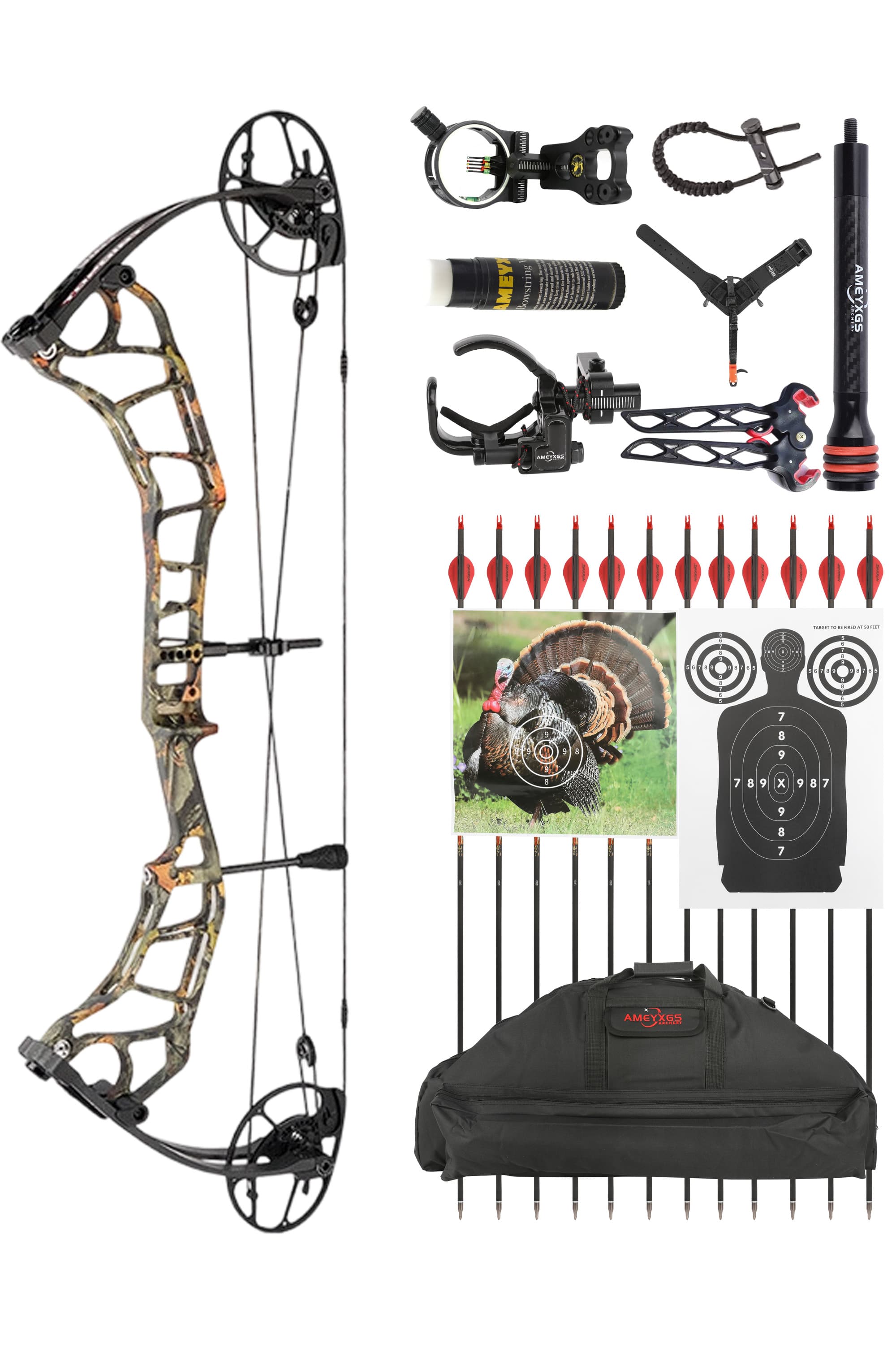 50-60lbs Compound Bow Set IBO 344FPS Archery Target