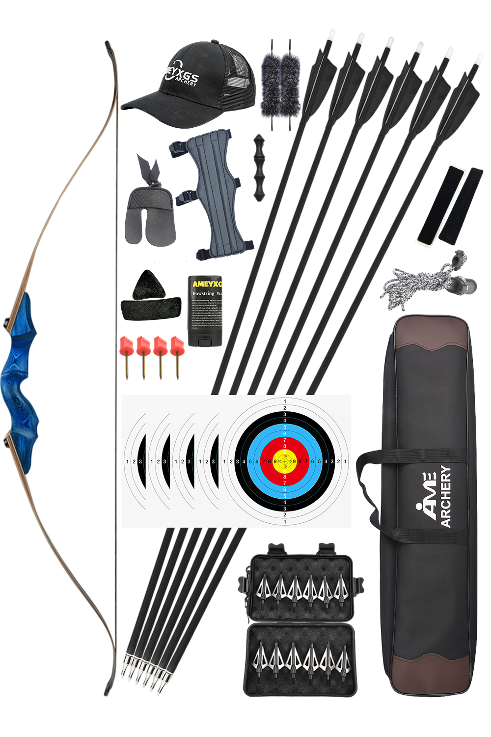 Black Hunter 60" Takedown Recurve Bow 20-60Lbs Hunting Bow