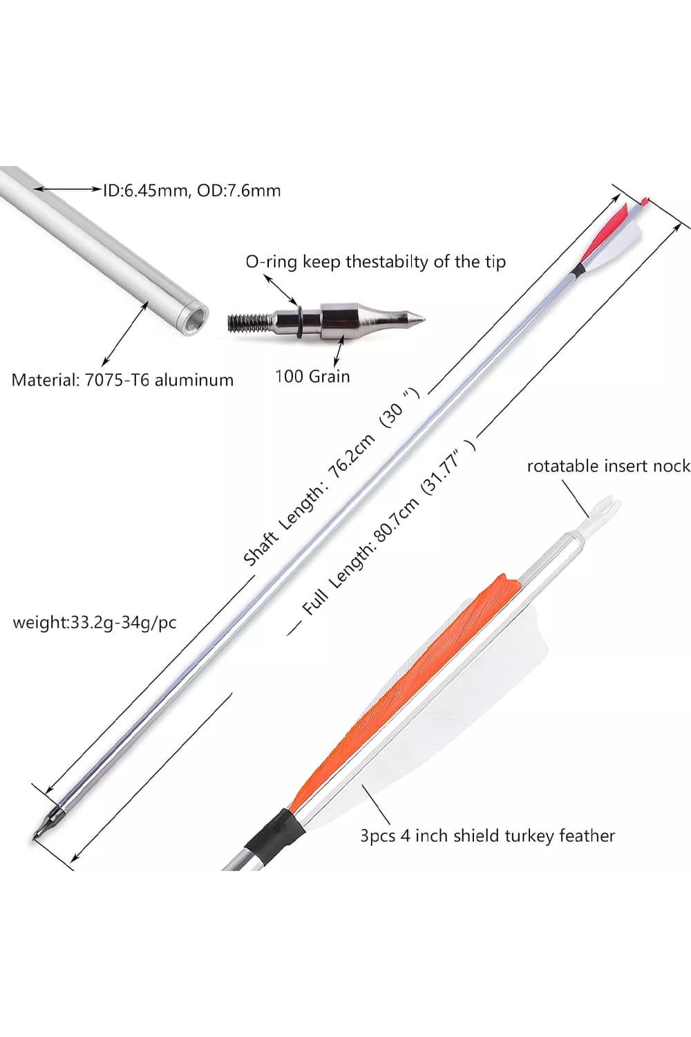 Sharrow 31.7" Aluminum Arrows SP500 Archery Hunting Arrows-Lokearchery