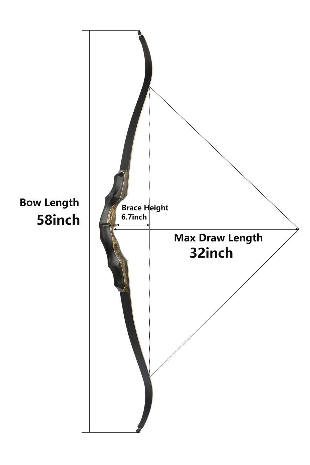 62" Takedown Wooden Recurve Bow 20–60lbs for Hunting & Training