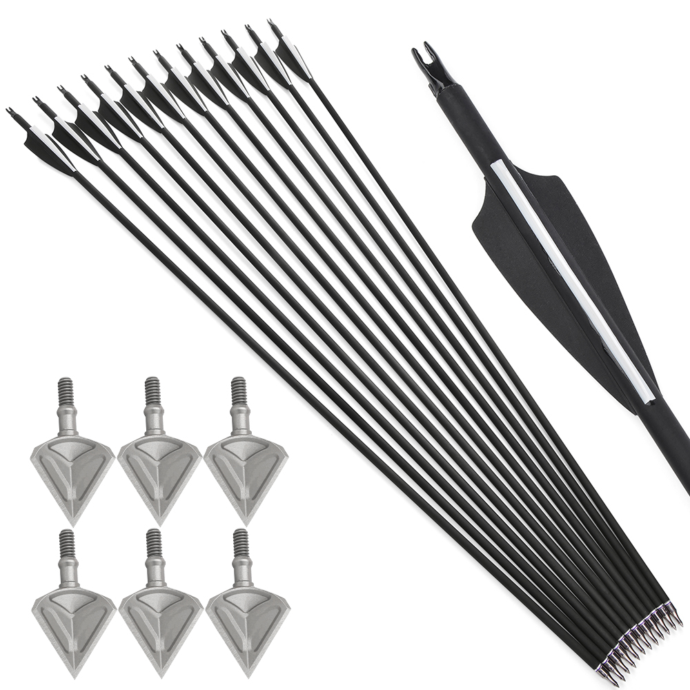Hunting Arrows 12pcs 31.6 in 500 Spine Carbon Archery Set