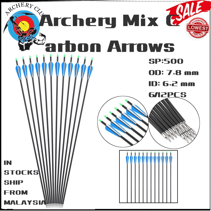 【Delivery Locally】6/12PCS Archery Mix Carbon Arrows