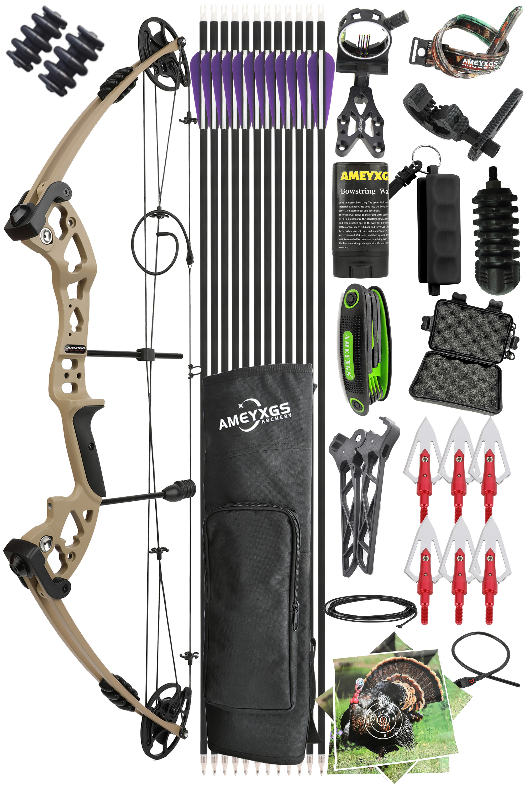 JUNXING M131 30-55Lbs Adjustable Hunting Compound Bow Set