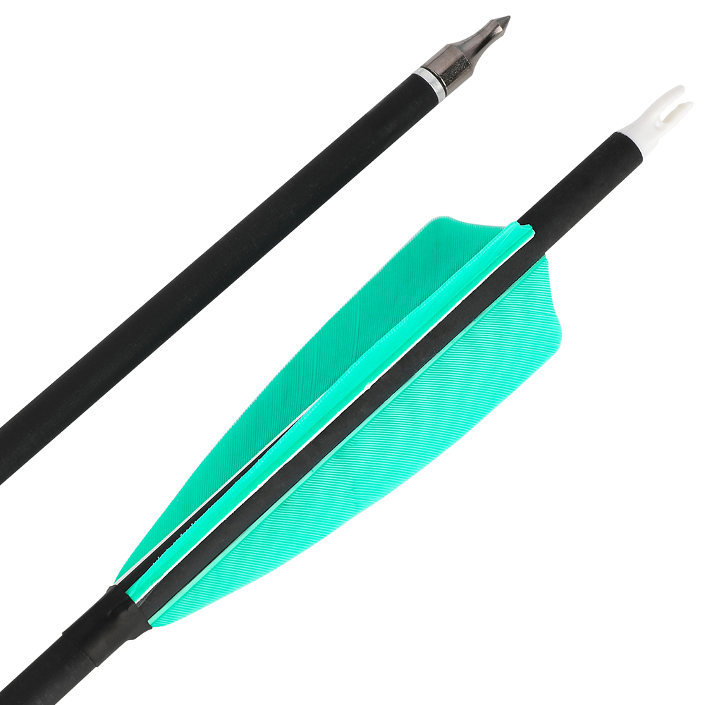 28" Spine 500 Mixed Carbon Arrows with Water Blue Feathers and Black Dragon Tips 12pcs