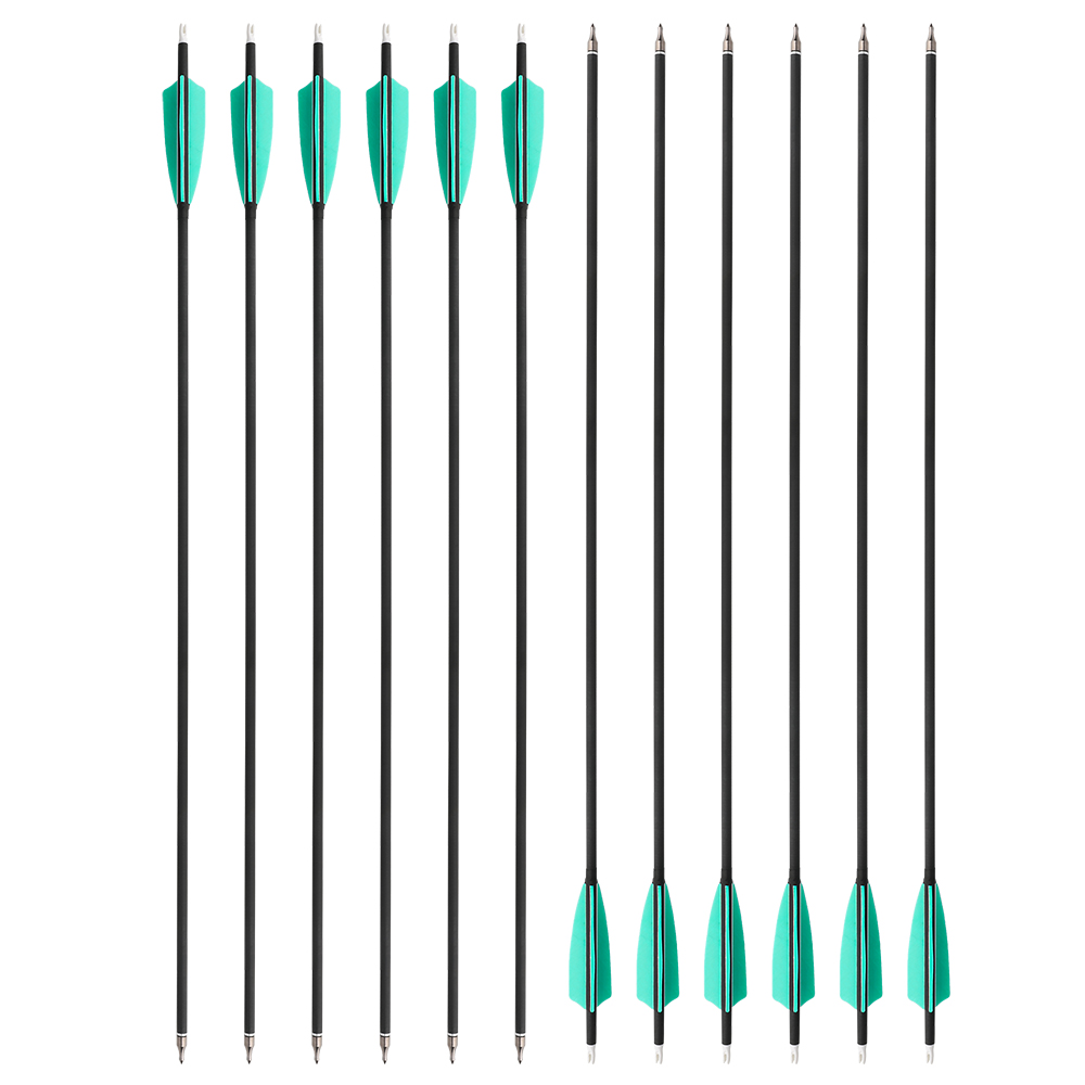28" Spine 500 Mixed Carbon Arrows with Water Blue Feathers and Black Dragon Tips 12pcs
