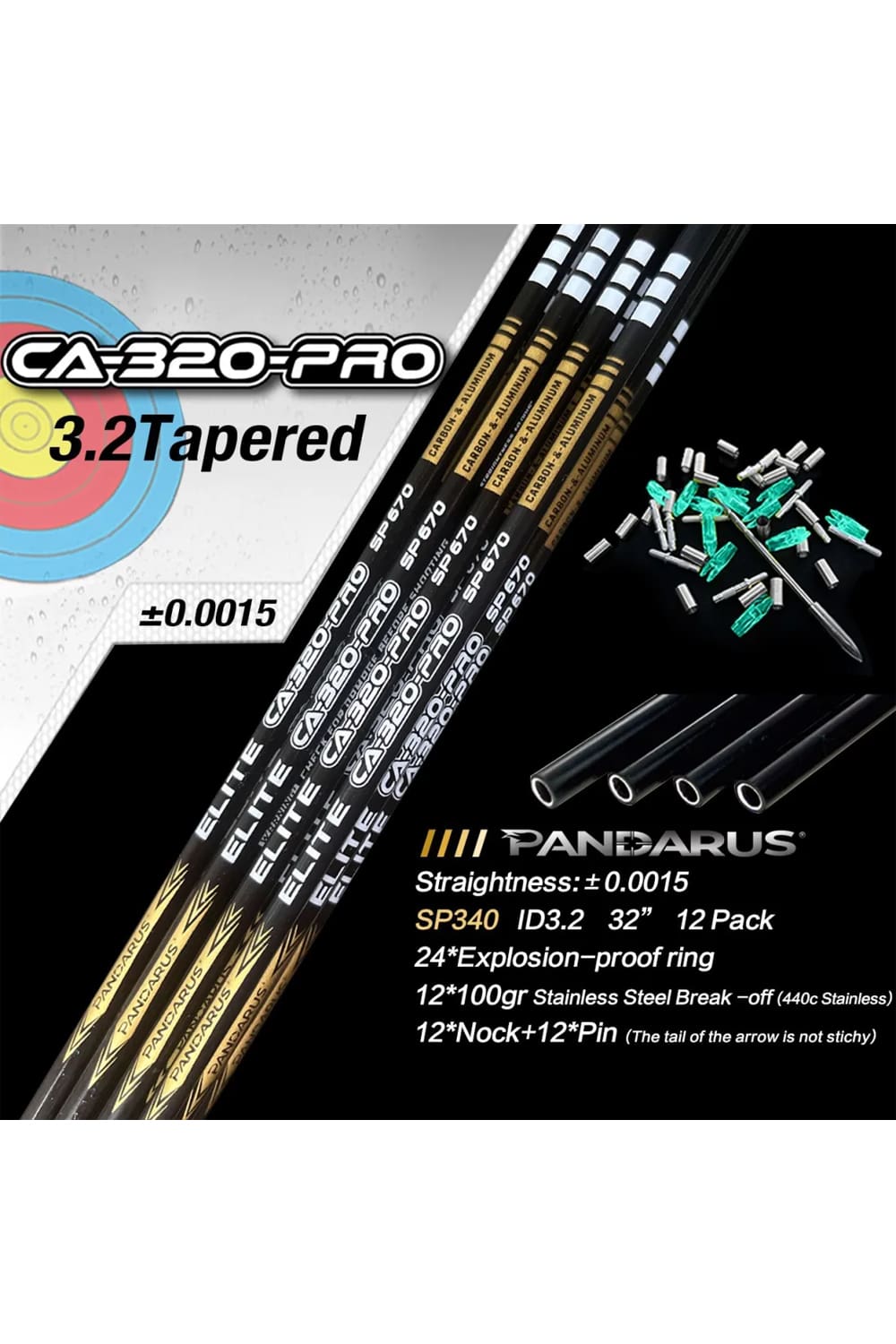 Pandarus Elite CA-320-Pro ID3.2mm Carbon Aluminum Arrows-Lokearchery