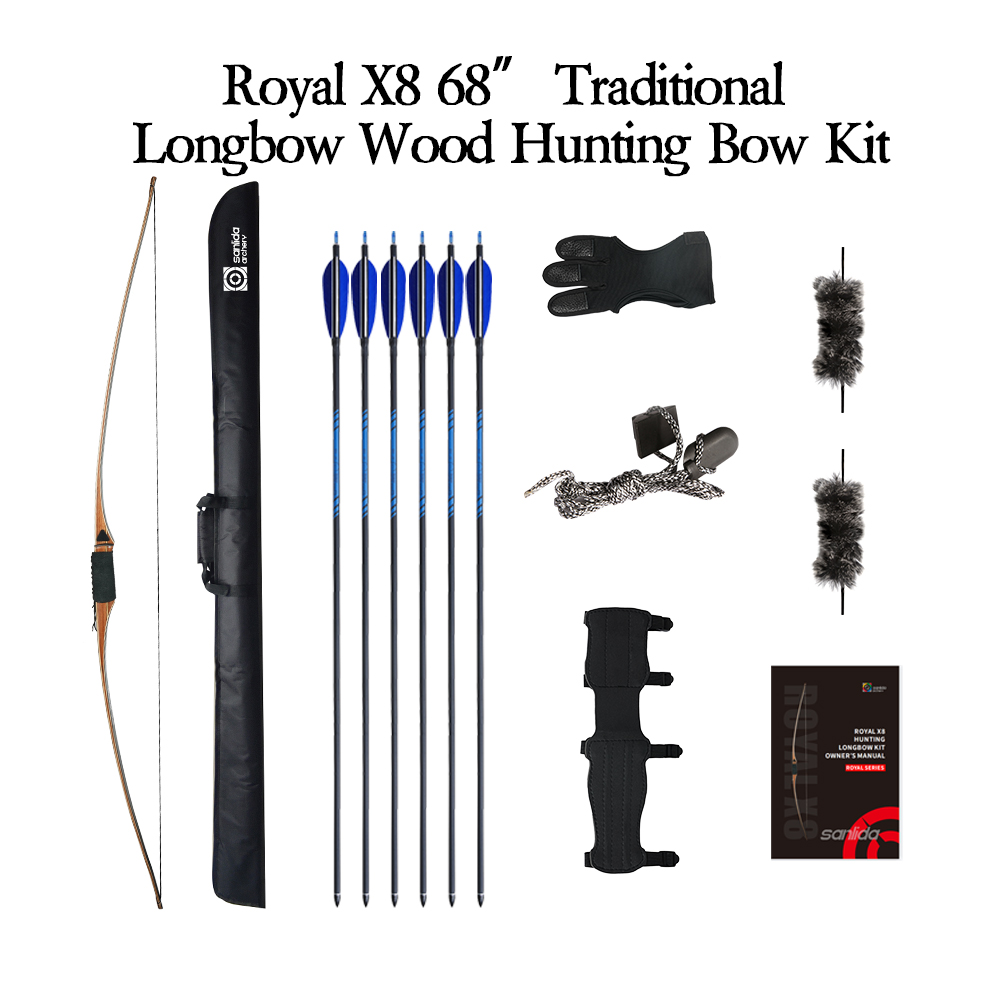 SANLIDA Royal X8 68" Traditional Longbow Wood Hunting Bow Kit