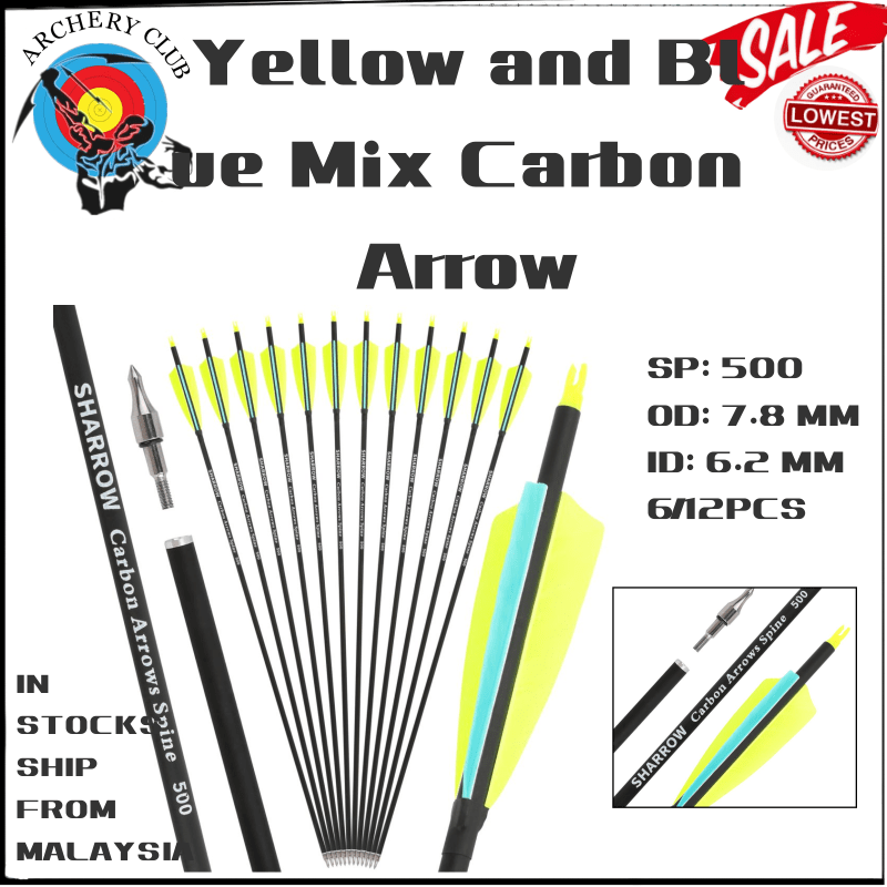 SHARROW 6/12PCS Yellow and Blue Mix Carbon Arrow