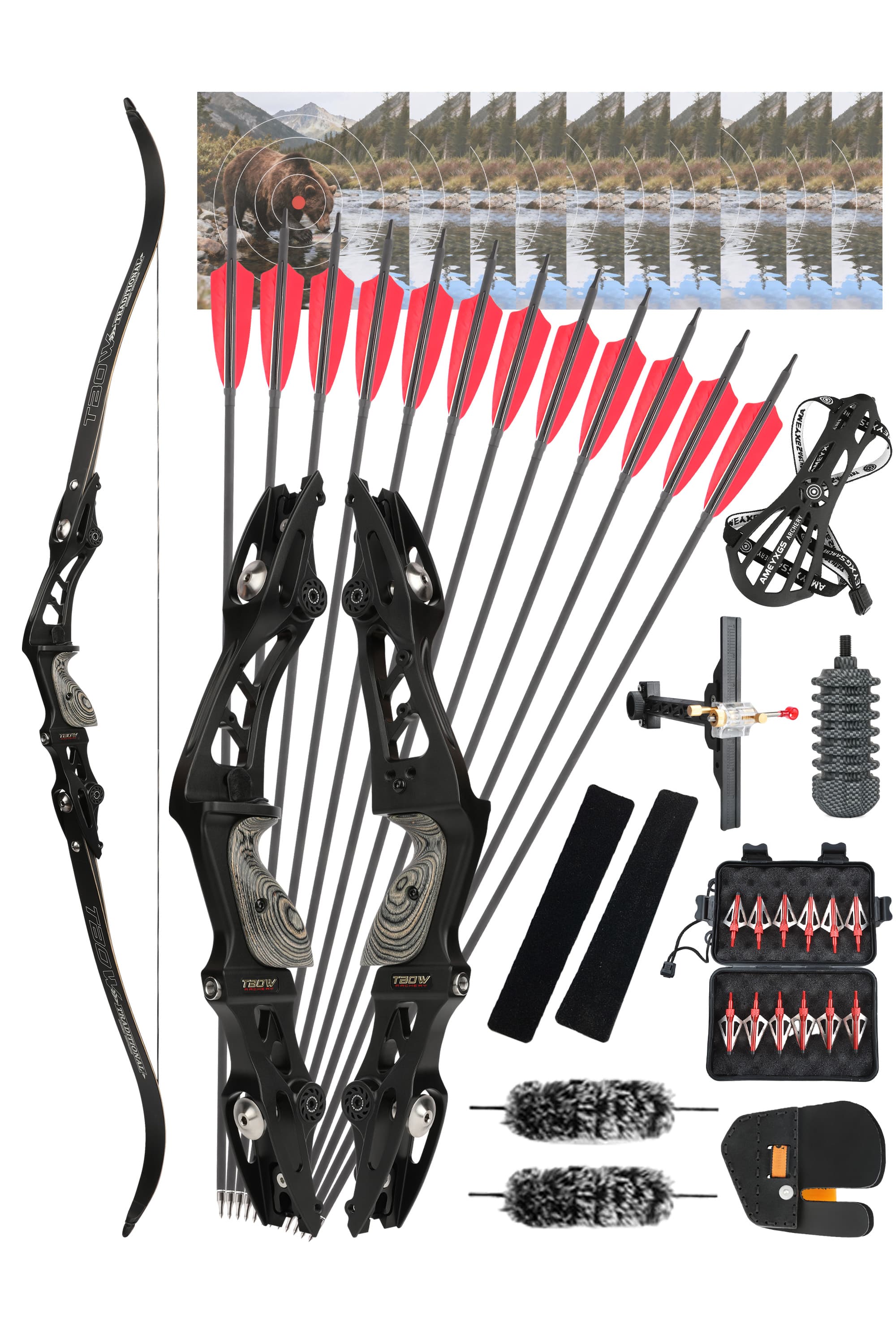 62 inch Archery Longbow Set 25-60lbs RH Recurve Bow Hunting