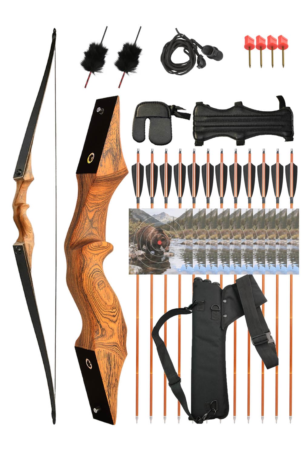 Black Hunter 20-60Lbs Takedown Hunting Longbow Kit RH LH