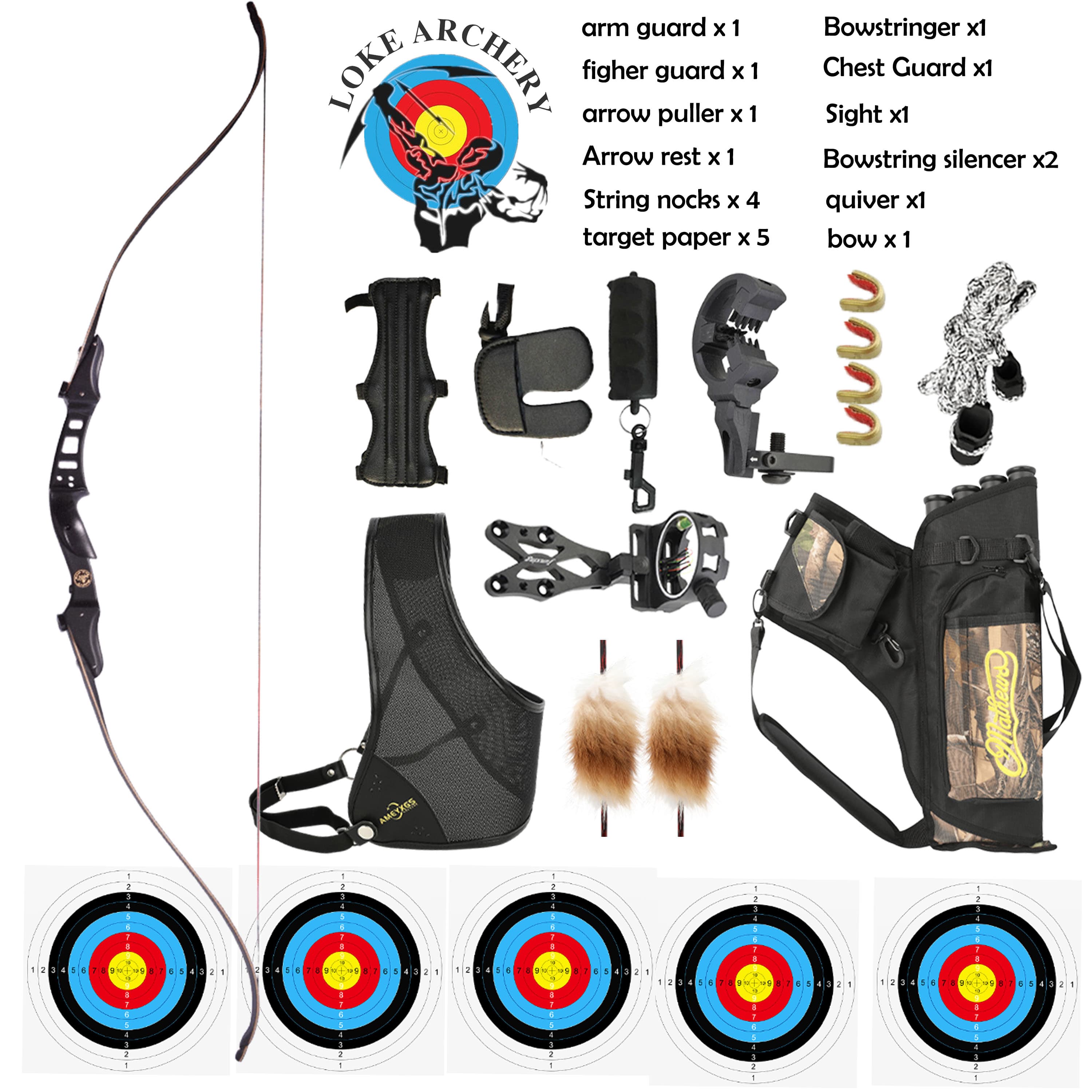 60 Inch Recurve Bow Set 20 to 50 lbs with Accessories for Archery