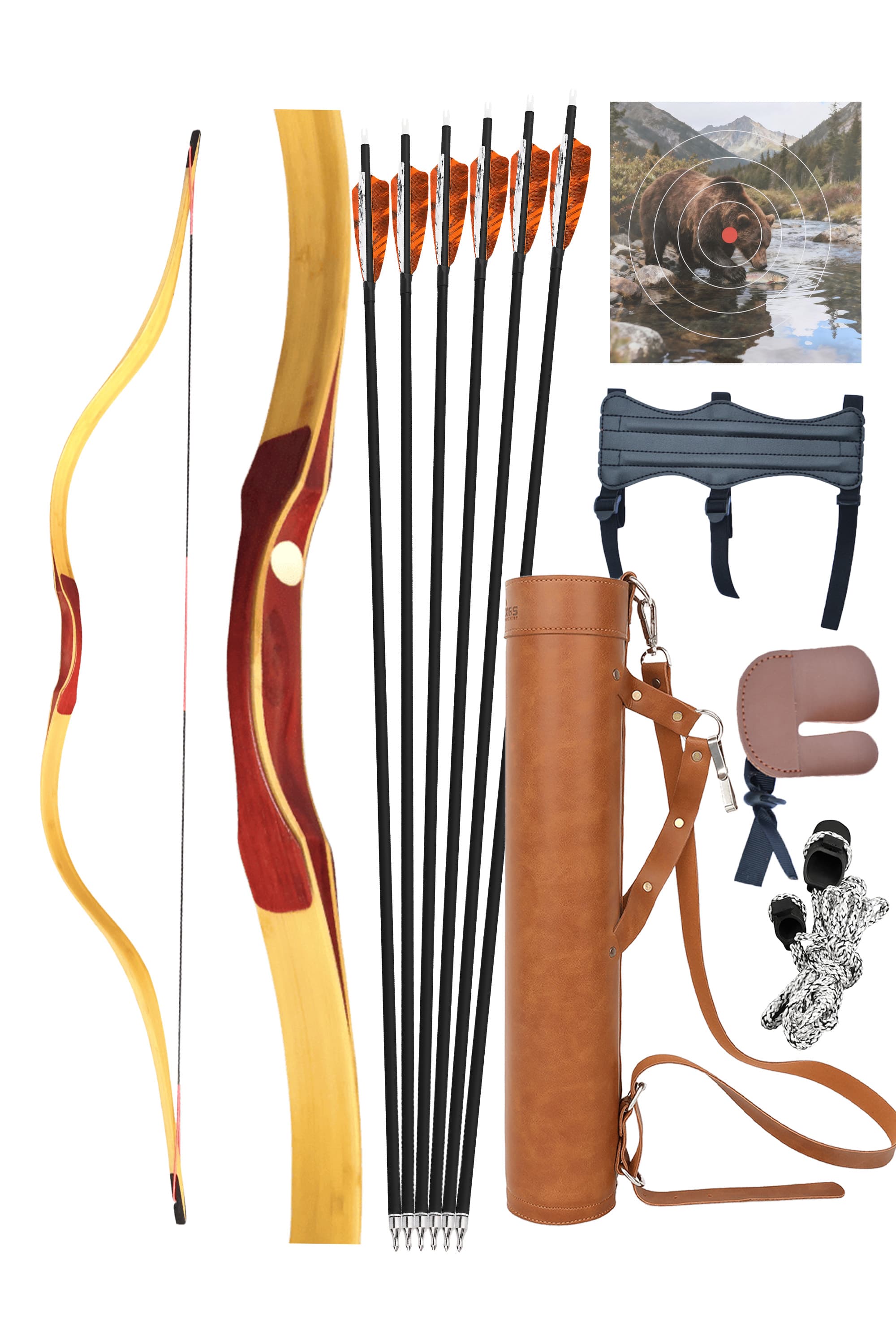 15-50lbs Archery Traditional Bow Set Hunting LH RH