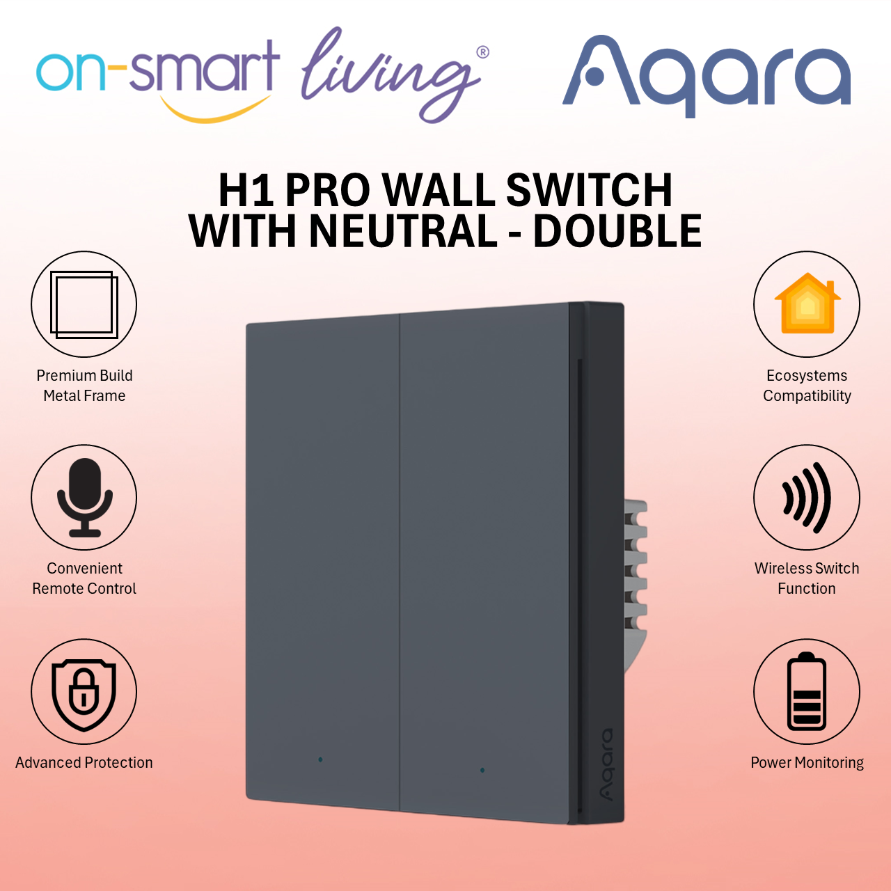Aqara H1 Pro Smart Wall Switch With Neutral (Dark Grey) - Single, Double, Triple