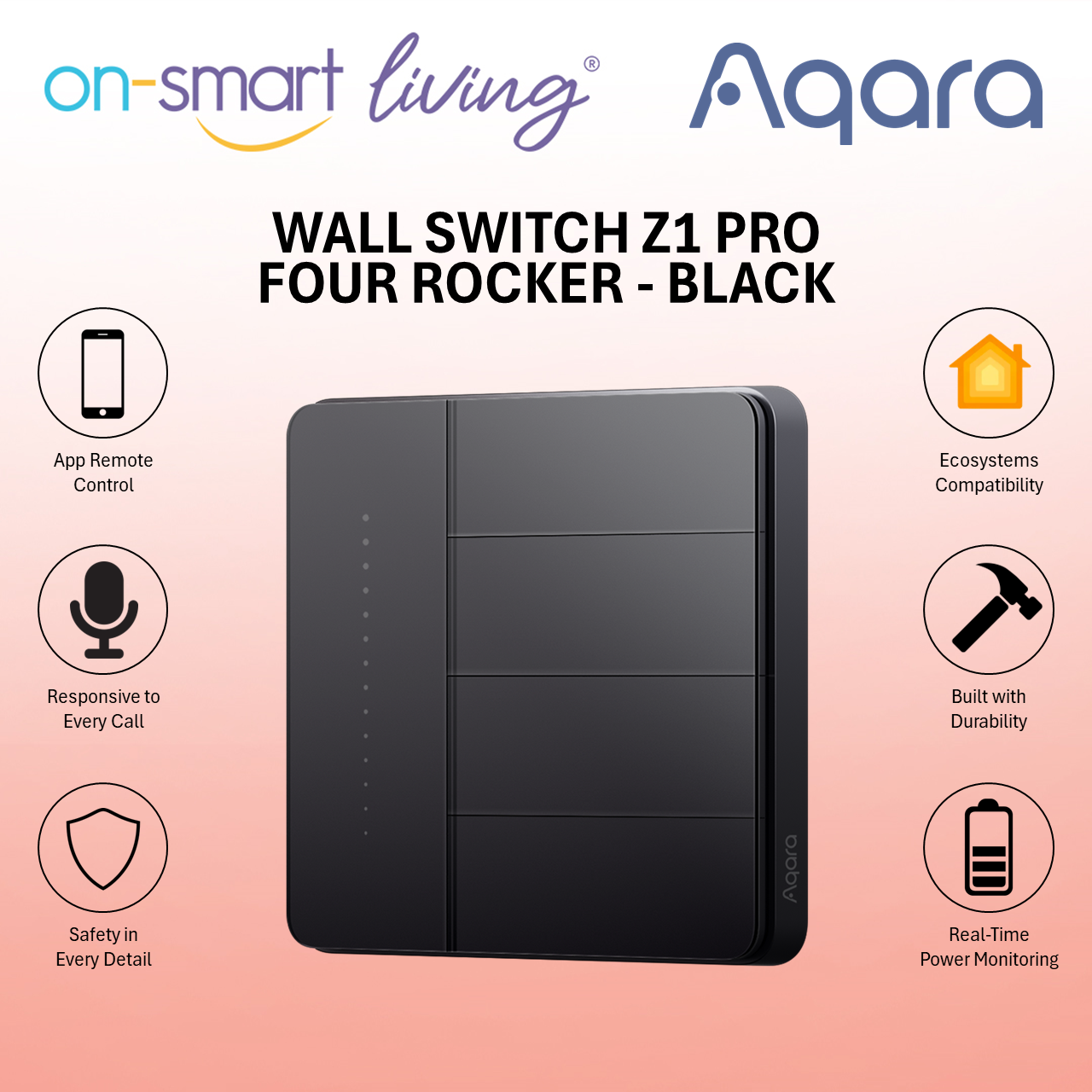 Aqara Smart Wall Switch Z1 Pro (Black / White) - Single, Double, Triple, Four Rocker