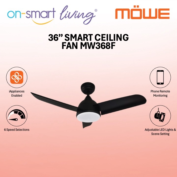 MOWE 36″ Smart Ceiling Fan MW368F - Black, White, Wood