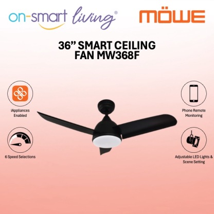 MOWE 36″ Smart Ceiling Fan  MW368F - Black, White, Wood