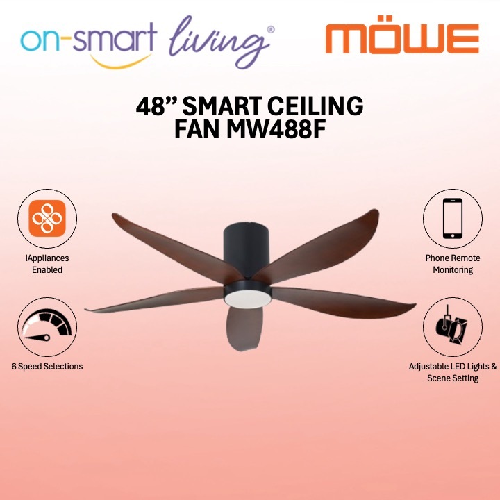MOWE 48″ Smart Ceiling Fan MW488F - Black, White, Black with Dark Wood, White with Light Wood