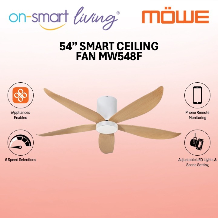 MOWE 54″ Smart Ceiling Fan MW548F - Black, White, Black with Dark Wood, White with Light Wood