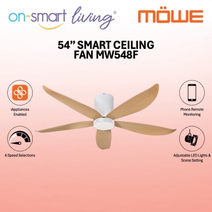 MOWE 54″ Smart Ceiling Fan MW548F - Black, White, Black with Dark Wood, White with Light Wood