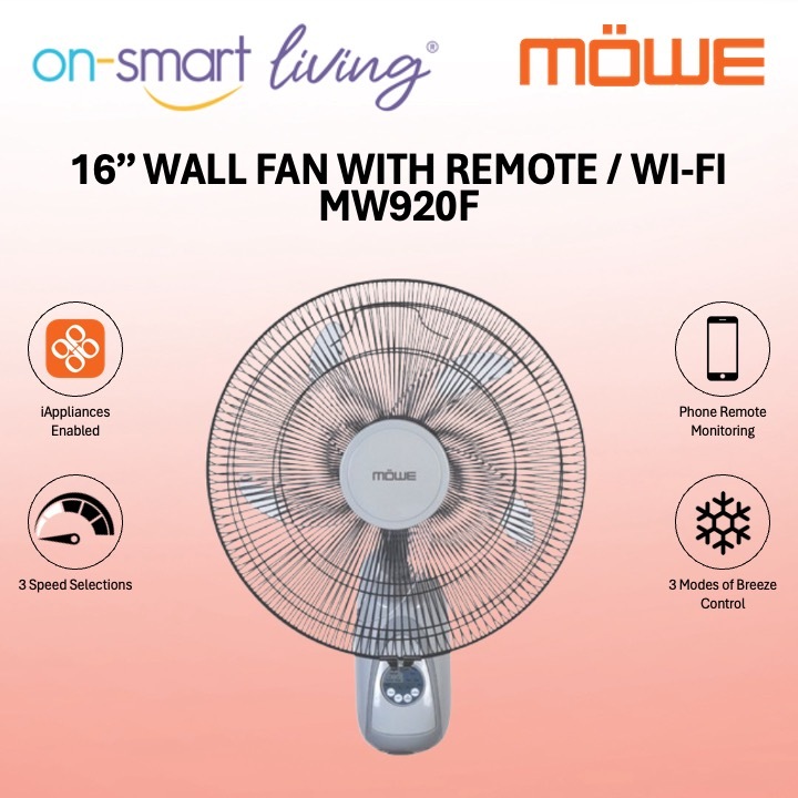 MOWE 16″ Wall Fan with Remote / Wi-Fi MW920F