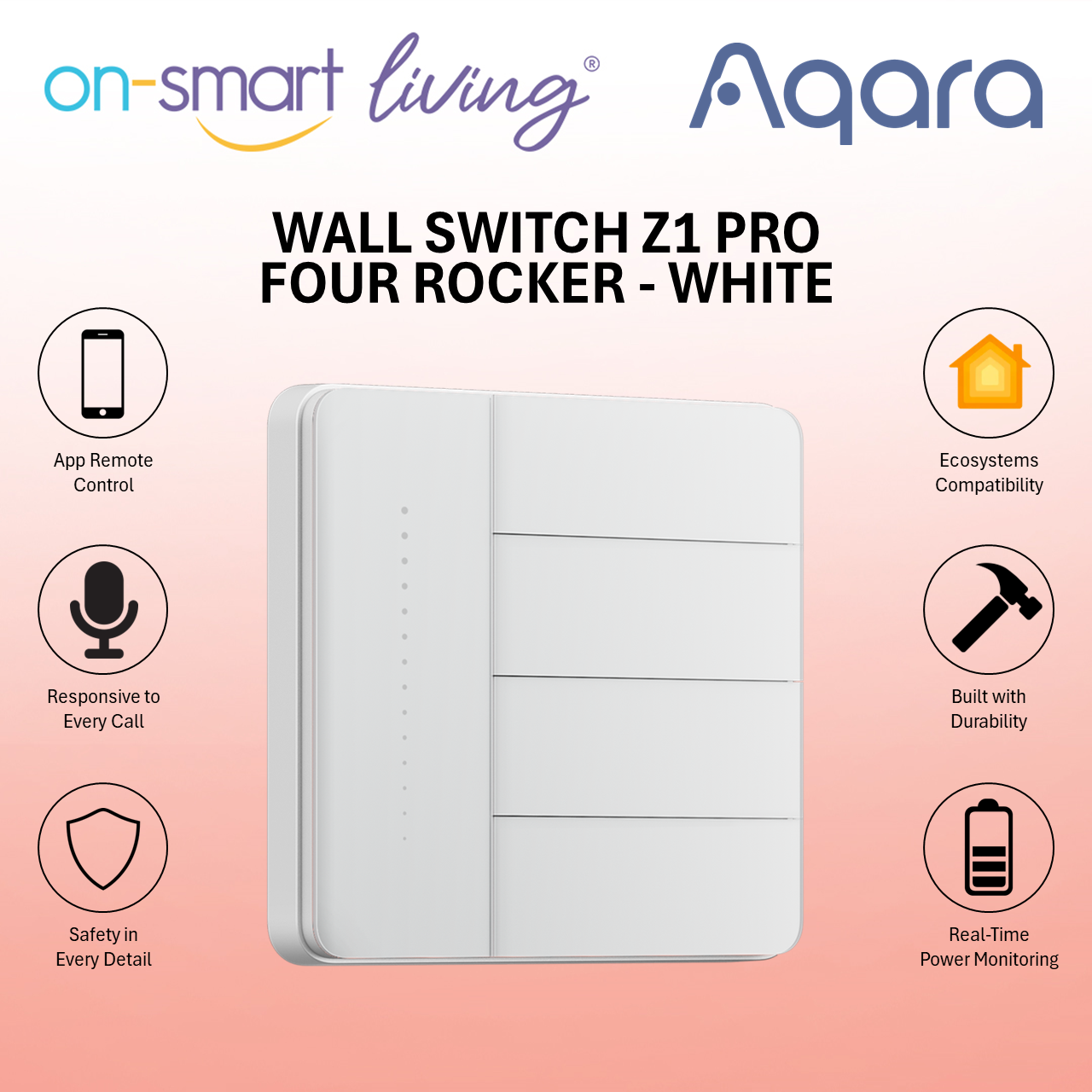 Aqara Smart Wall Switch Z1 Pro (Black / White) - Single, Double, Triple, Four Rocker