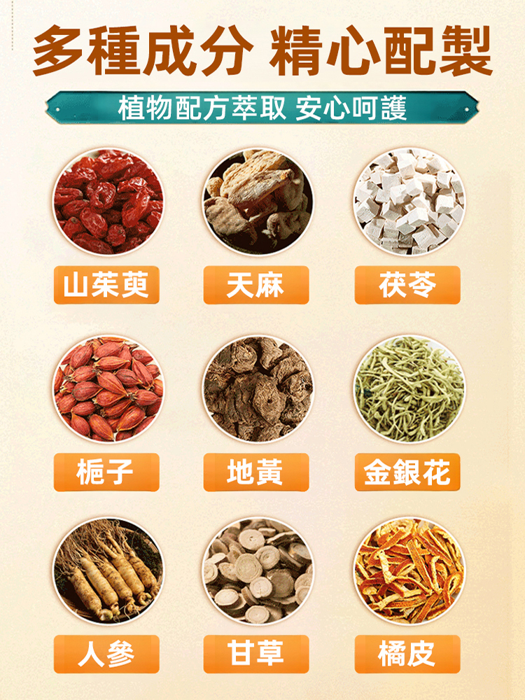 山茱萸天麻茯苓梔子地黃片