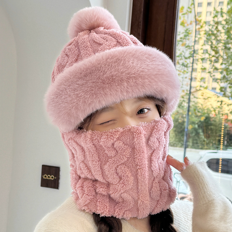 帽子圍脖一體加絨加厚保暖帽