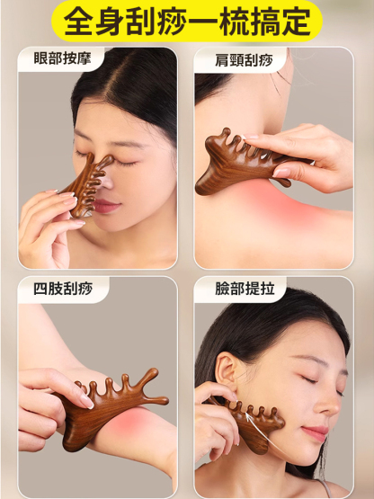 多功能四合一檀木按摩梳