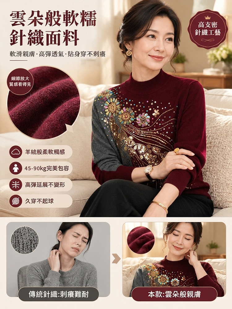 【奢華貴婦氣質】早秋重磅接重工珠繡針織衫