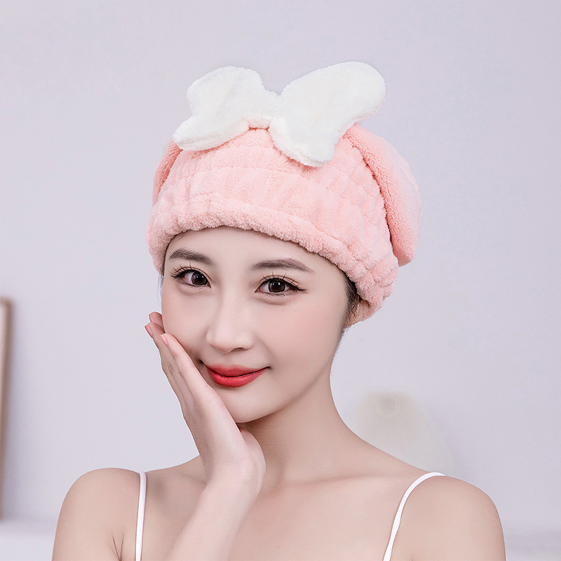 珊瑚絨蝴蝶結乾髮帽