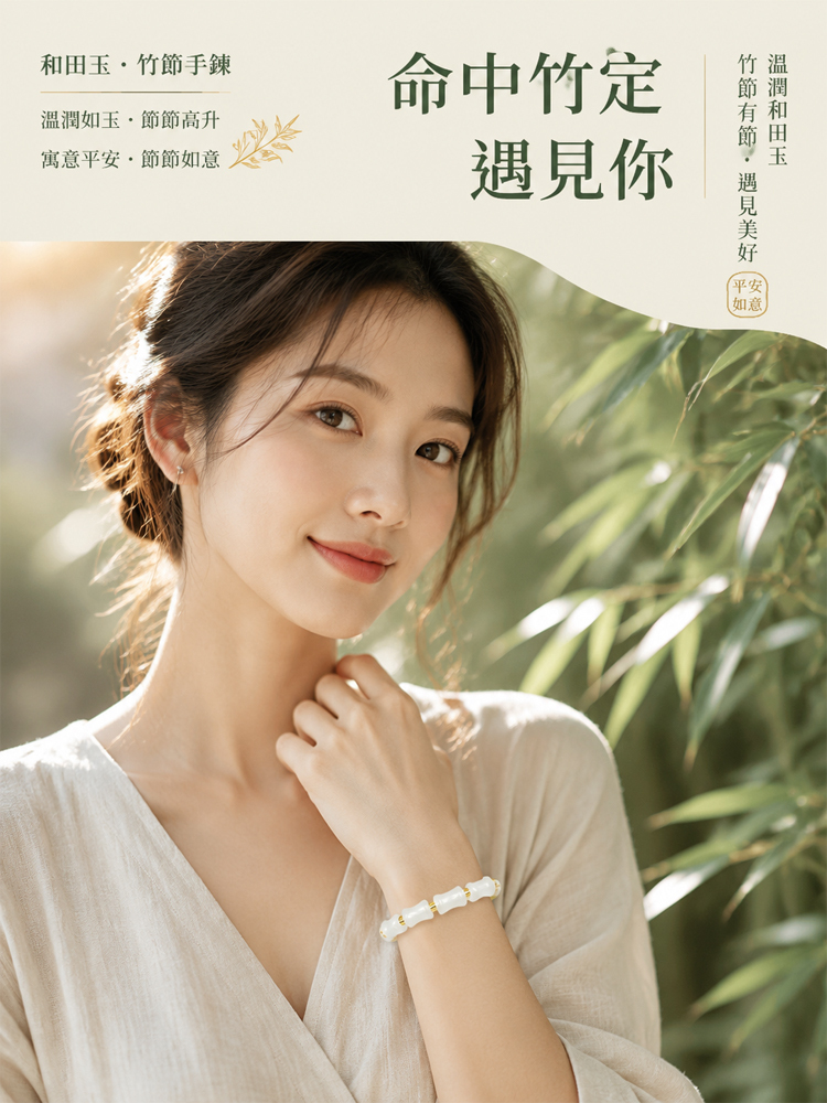 【節節高升・平安如意】溫潤白和田玉竹節手鍊