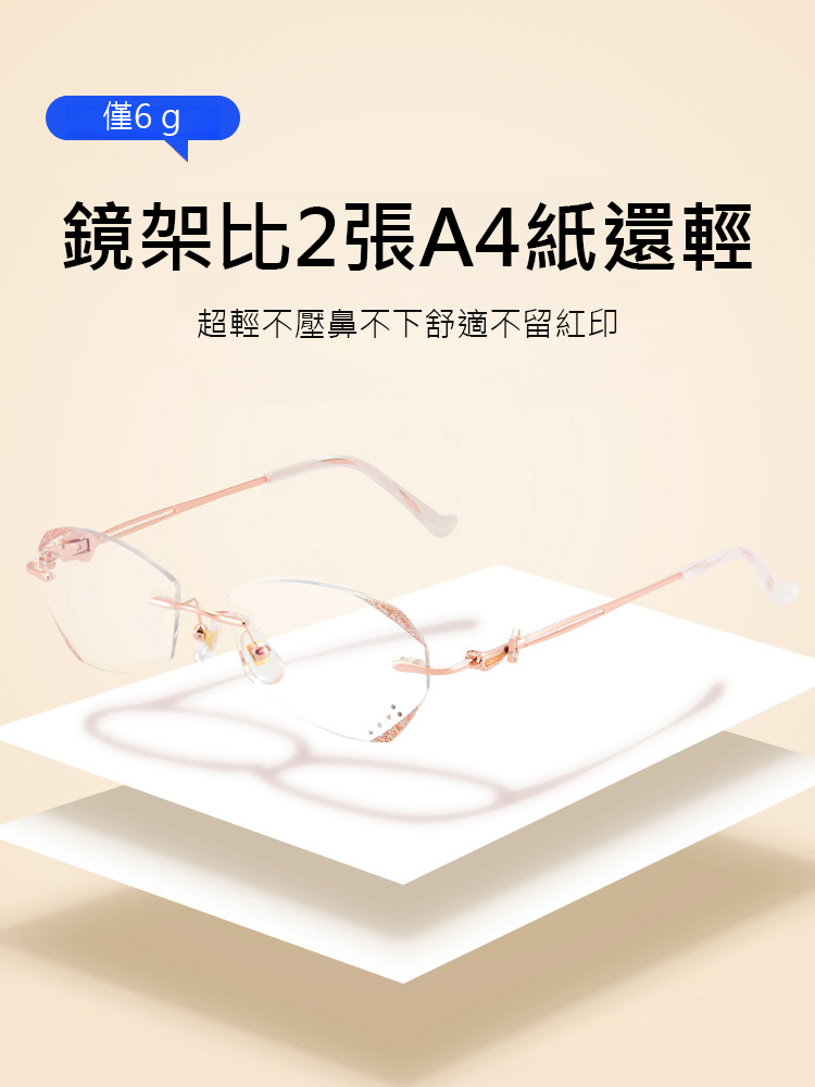 智慧防藍光無框切邊美妝老花眼鏡