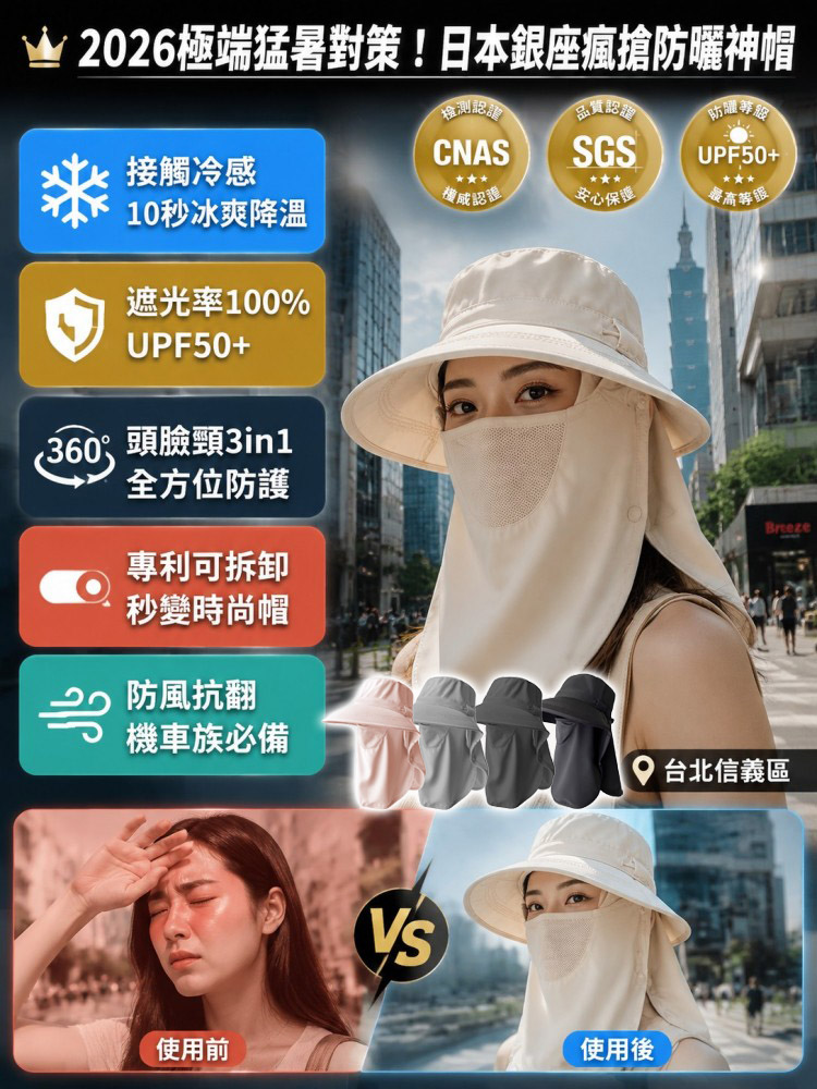【可拆卸面罩】護頸一體太陽帽