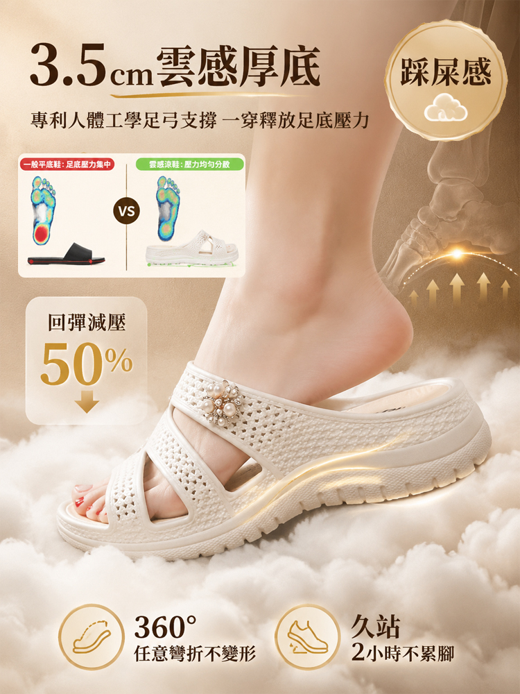 雲感珍珠減壓防滑涼鞋