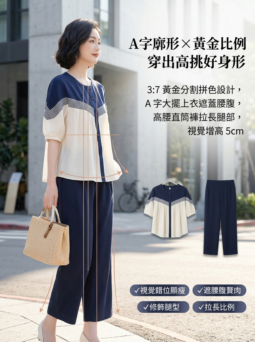 時尚顯瘦夏季拼色女士套裝